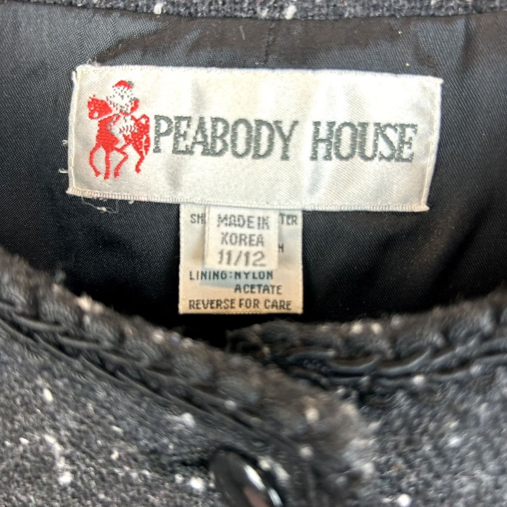Vintage Peabody House Blazer Womens 12 Black Textured Wool Blend Lined Jacket Tweed Single-Breasted 5-Button Collarless Read Mens Womens Girls Size XL / US 12-14 / IT 48-50 - 3 Thumbnail