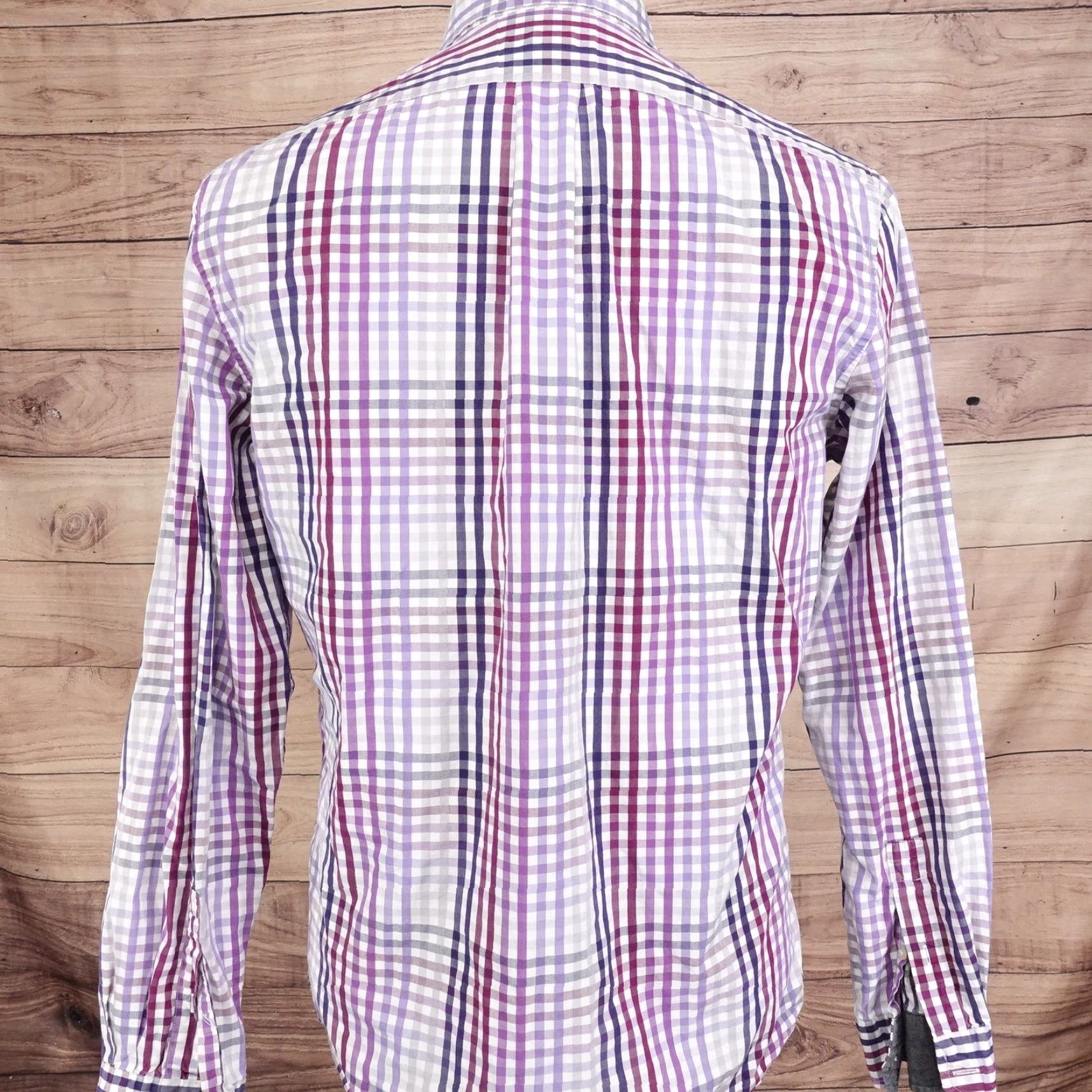 Liz Claiborne Claiborne Slim Fit Button-Up Shirt Mens Medium Purple Plaid Long Sleeve Casual Size US M / EU 48-50 / 2 - 4 Thumbnail
