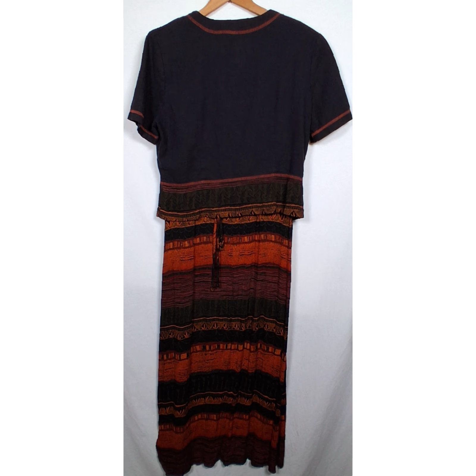 Vintage VINTAGE Nina Piccalino Dress Set Long Beaded Crinkle Rayon Top Maxi Dress 1990s 53" Bumps Beige/Black 10 Womens Size L / US 10 / IT 46 - 3 Thumbnail