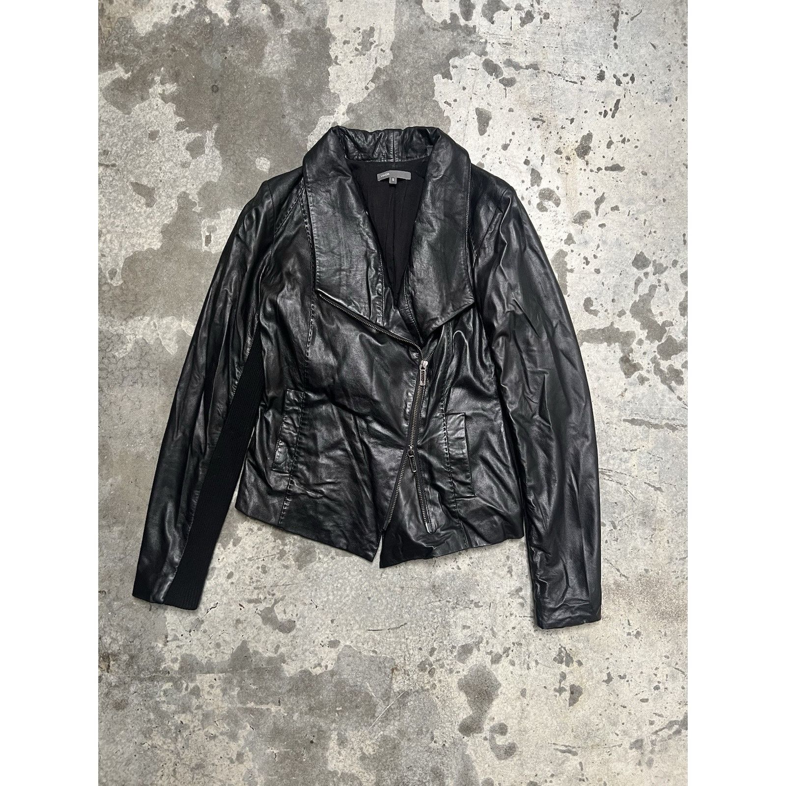 Vince VINCE Lamb Leather Drape Asymmetric Motorcycle Moto Jacket Size S / US 4 / IT 40 - 1 Thumbnail