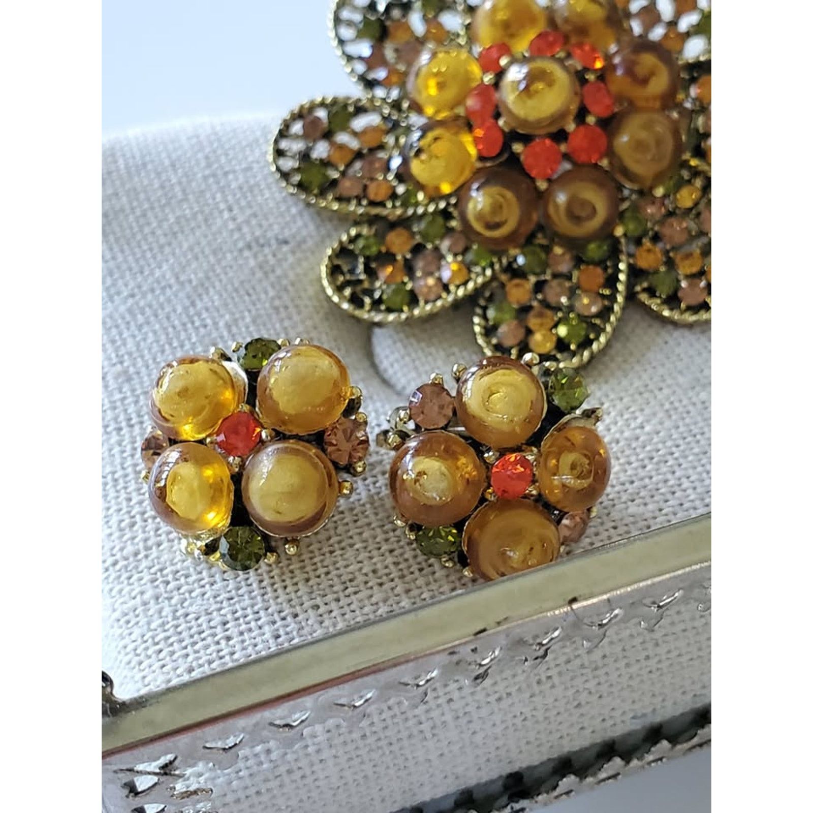 Other Vintage Orange and Yellow Bead Filigree Brooch & Earring Set Size ONE SIZE - 2 Thumbnail