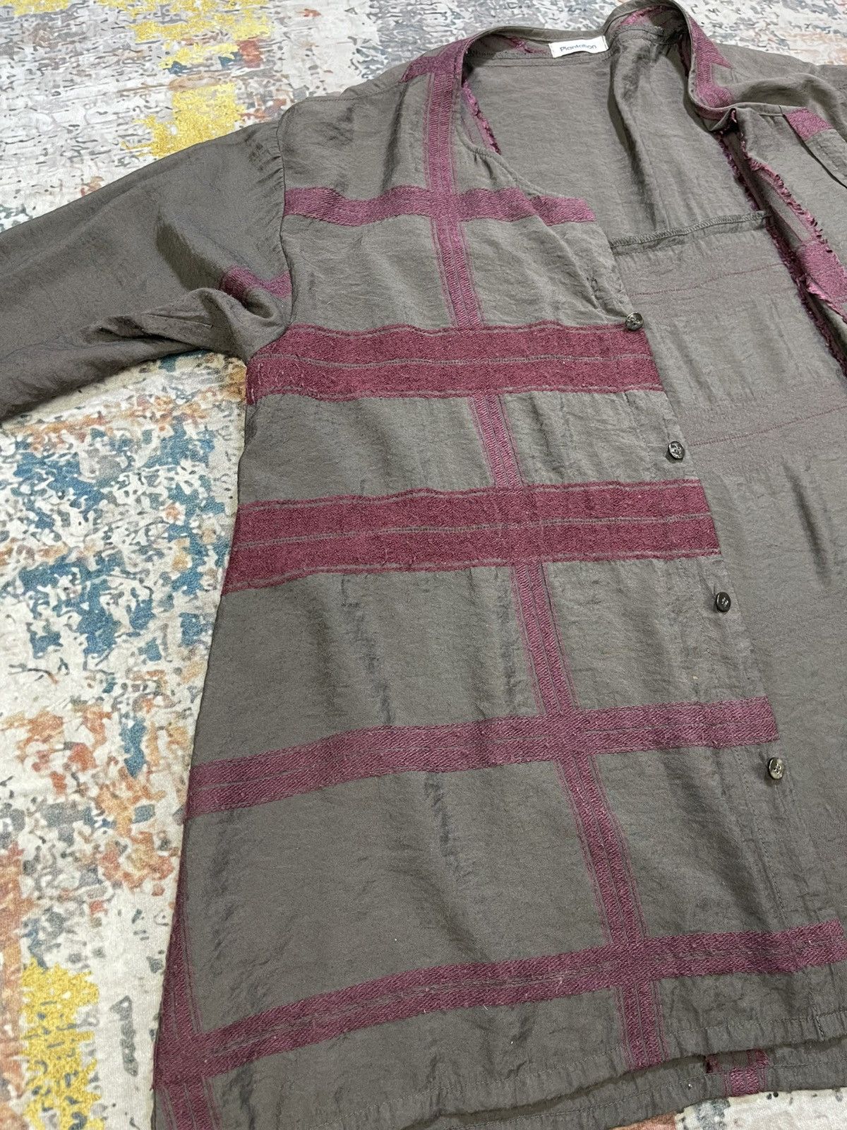 Issey Miyake Issey Miyake Plantation 3 Quarter Sleeve Maroon Check Top Size US M / EU 48-50 / 2 - 9 Thumbnail