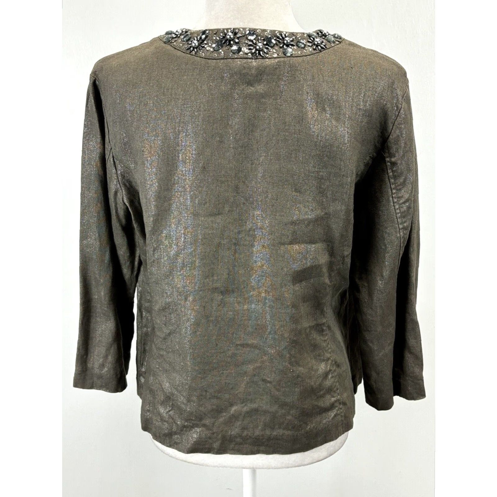 Vintage Chicos Beaded Linen Jacket Gray Medium Womens Size XS / US 0-2 / IT 36-38 - 3 Thumbnail