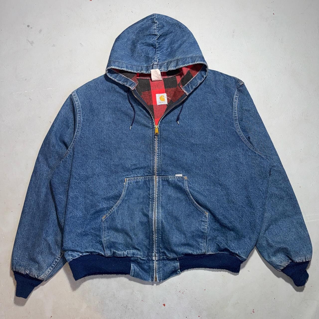 Carhartt Carhartt - denim - red flannel lined - hooded active jacket Size US XL / EU 56 / 4 - 1 Thumbnail