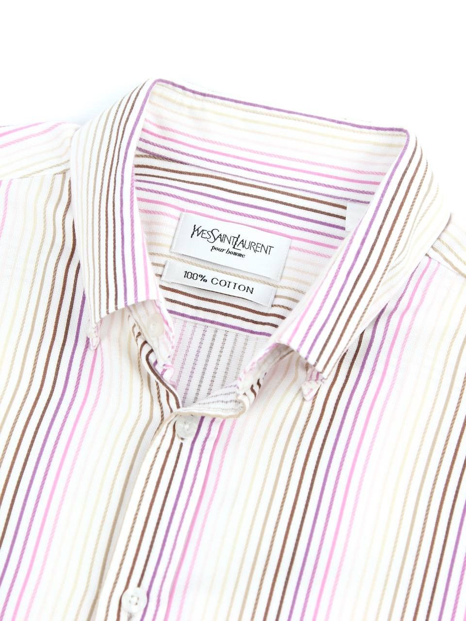 Yves Saint Laurent YVES SAINT LAURENT Textured striped shirt logo short sleeves Size US XL / EU 56 / 4 - 8 Thumbnail