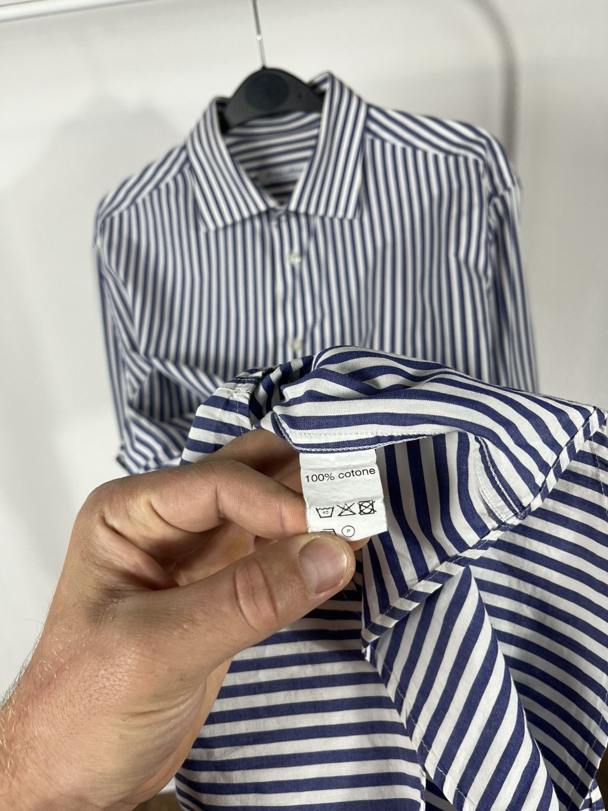 Other Santoria Milanese Blue White Striped Cotton Shirt 41 16 Size US L / EU 52-54 / 3 - 8 Thumbnail