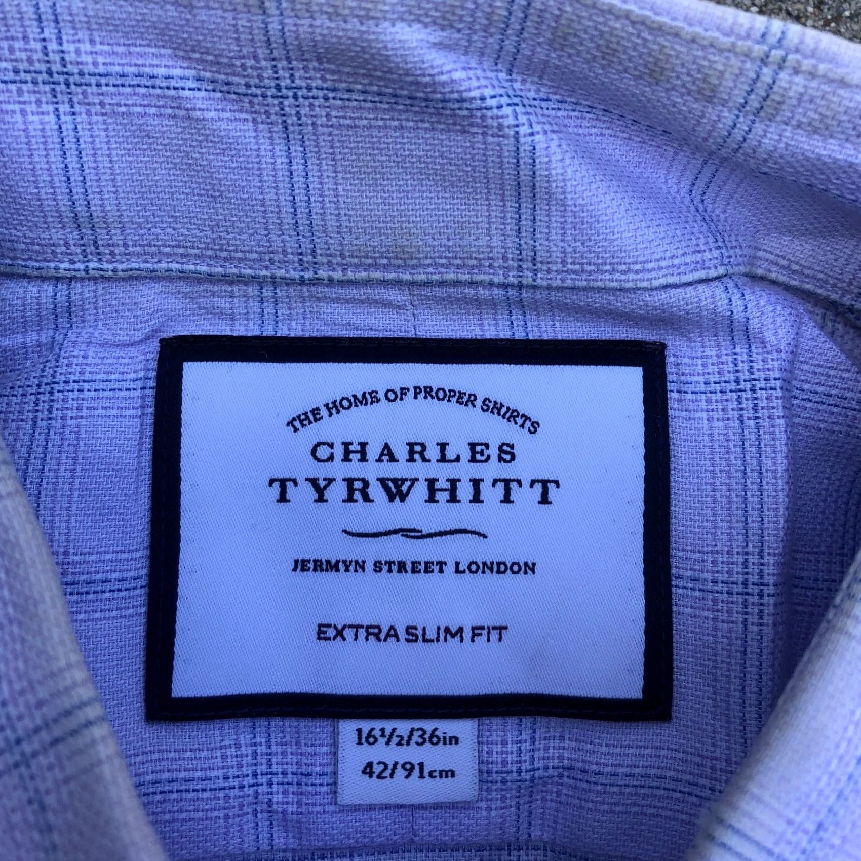 Charles Tyrwhitt Charles Tyrwhitt Dress Shirt Men Extra Slim Purple Plaid 16.5/36 Button Long Sleeve Size 46R - 5 Thumbnail
