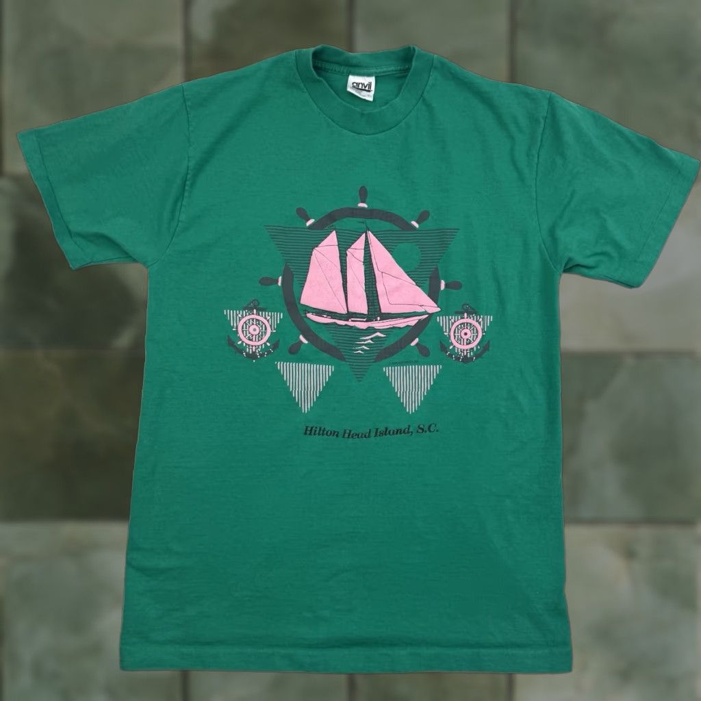 Anvil VINTAGE Anvil T-Shirt Adult Large Green Sailing Boats South Carolina 90s Mens Size US L / EU 52-54 / 3 - 1 Thumbnail