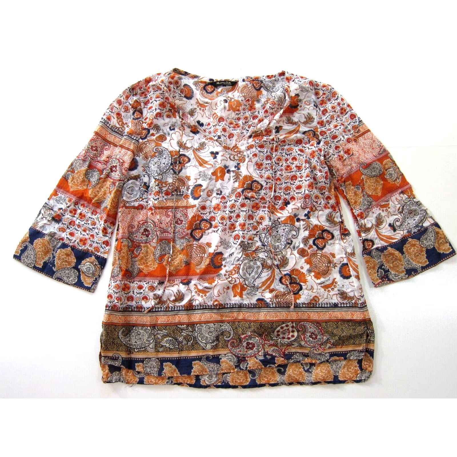 Massimo Dutti Massimo Dutti Cotton Orange Floral Lightweight 3/4 Sleeve Tunic Blouse 4 Womens Blouse Size S / US 4 / IT 40 - 8 Thumbnail