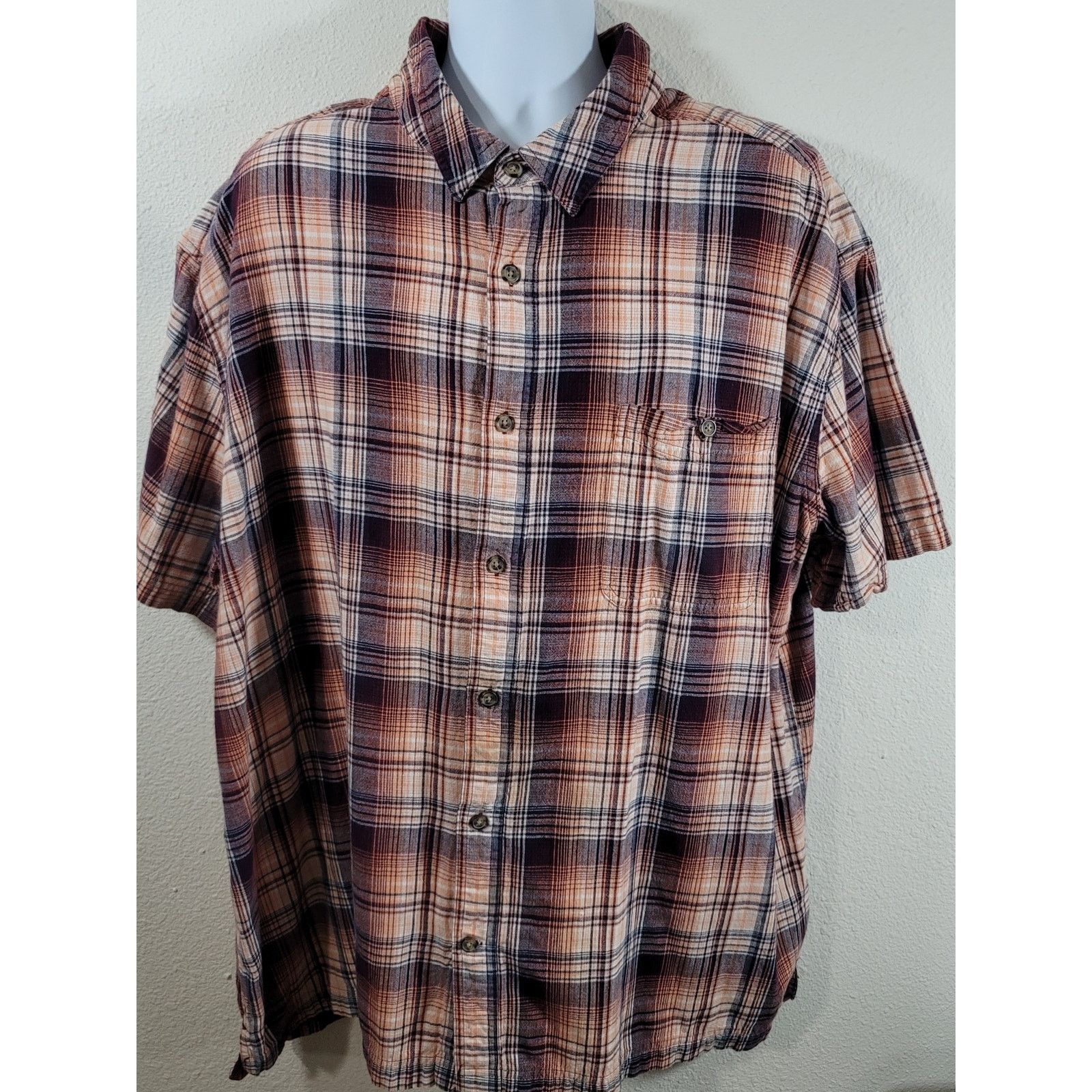 St. Johns Bay St Johns Bay Orange Blue Plaid Button Up Shirt 3XL Size US XXL / EU 58 / 5 - 1 Thumbnail