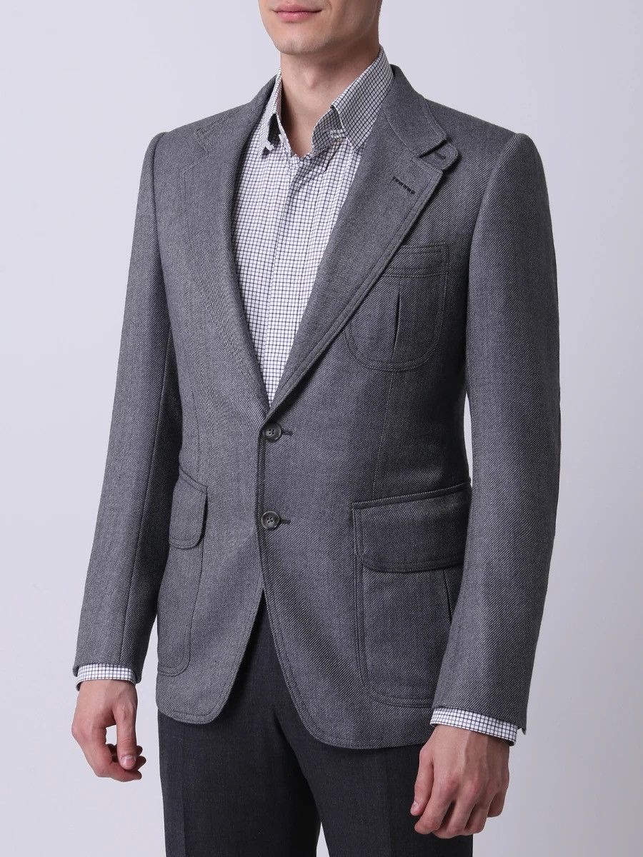 Tom Ford Tom Ford Gray Tailored Jacket with Leather Suede Detailing Size 52R - 2 Thumbnail