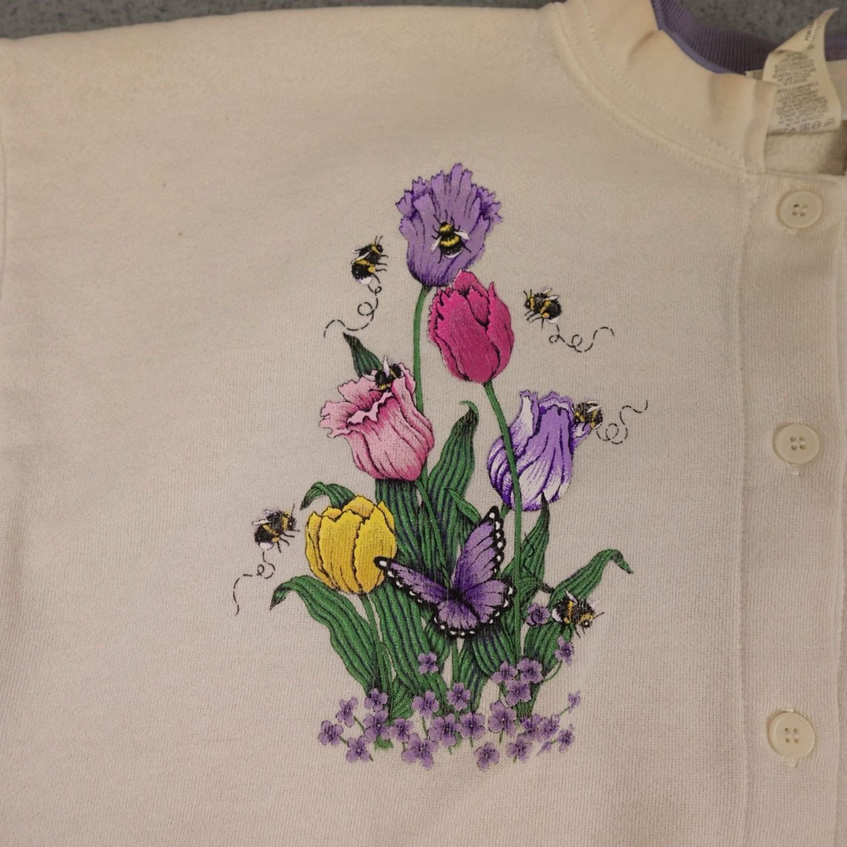Vintage VINTAGE Morning Sun Cardigan Sweater Womens Large White Bees Flowers Grandma USA Size L / US 10 / IT 46 - 6 Thumbnail