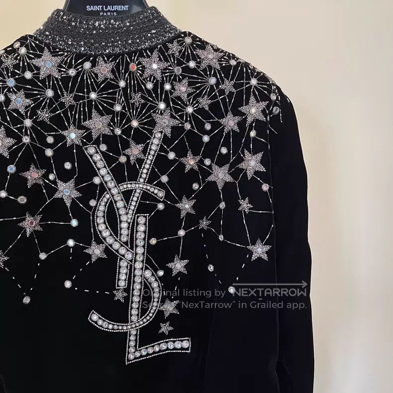 Saint Laurent Paris Saint Laurent Paris Starry Velvet Stud Baseball Jacket i Size XS / US 0-2 / IT 36-38 - 4 Thumbnail