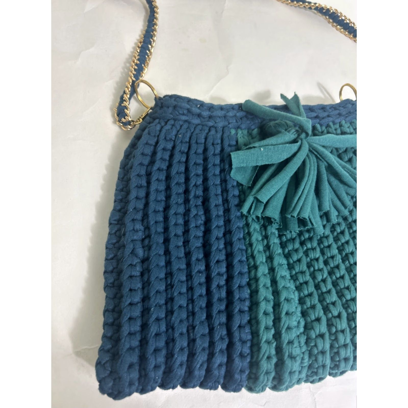 J Brand Salted Brand Knit Shoulder Bag Teal 10.5x8x1 Small Women Cotton Knit Shoulder Bag Teal Green Size ONE SIZE - 2 Thumbnail