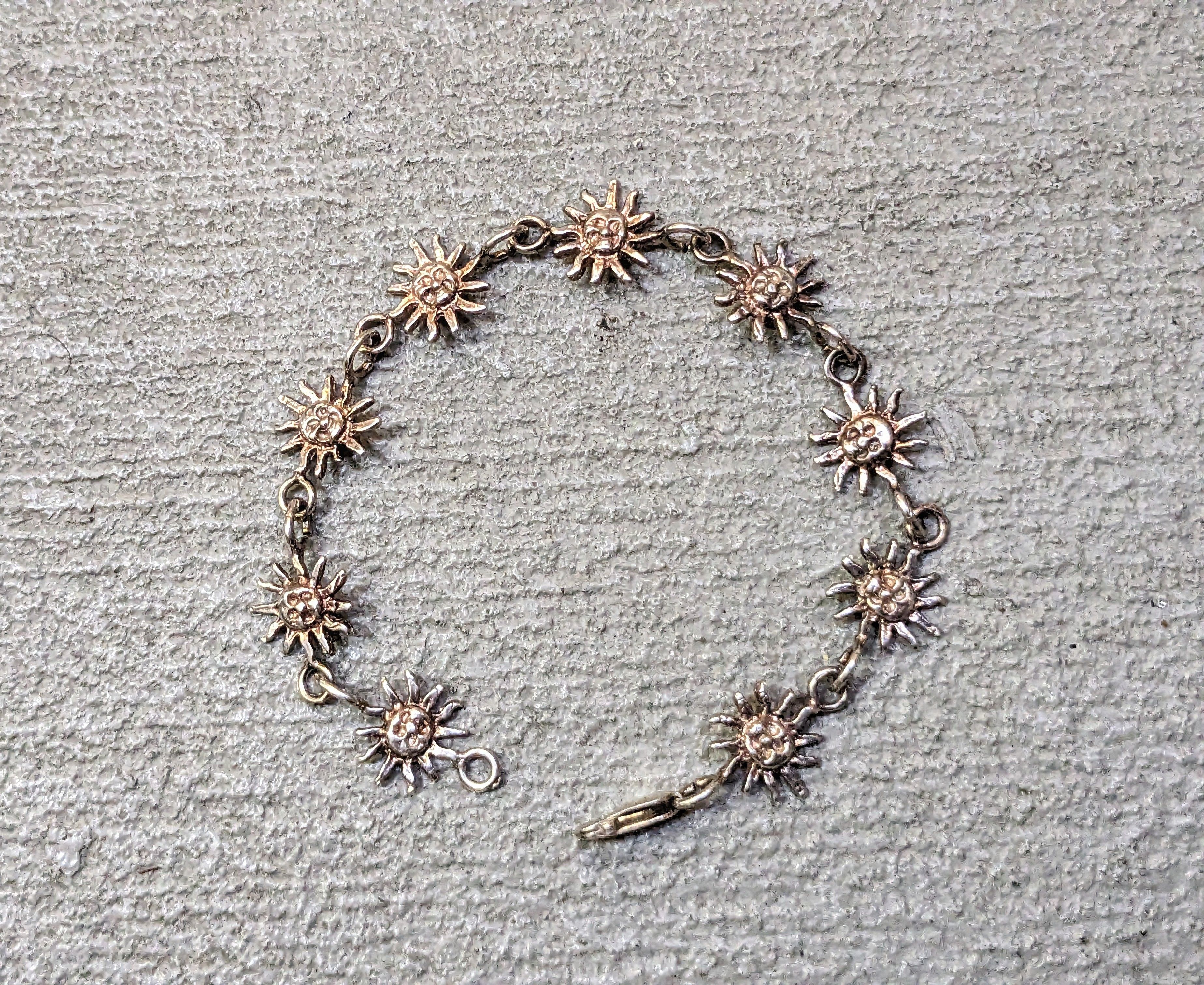 Jewelry Vintage Sterling Silver Bracelet Sun Link Chain 7.25" Size ONE SIZE - 11 Thumbnail