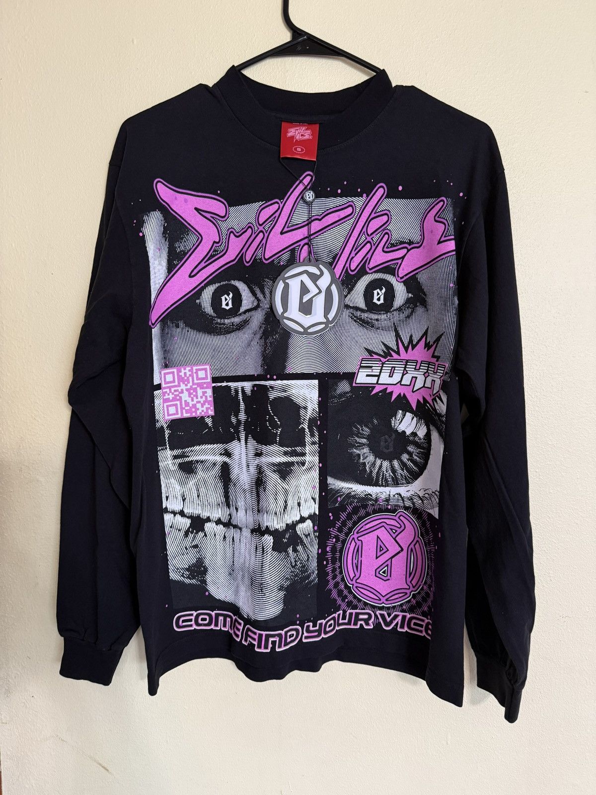 Other Evil Vice Long Sleeve Tee with Pink Graphic Skull Men’s S Size US S / EU 44-46 / 1 - 1 Thumbnail