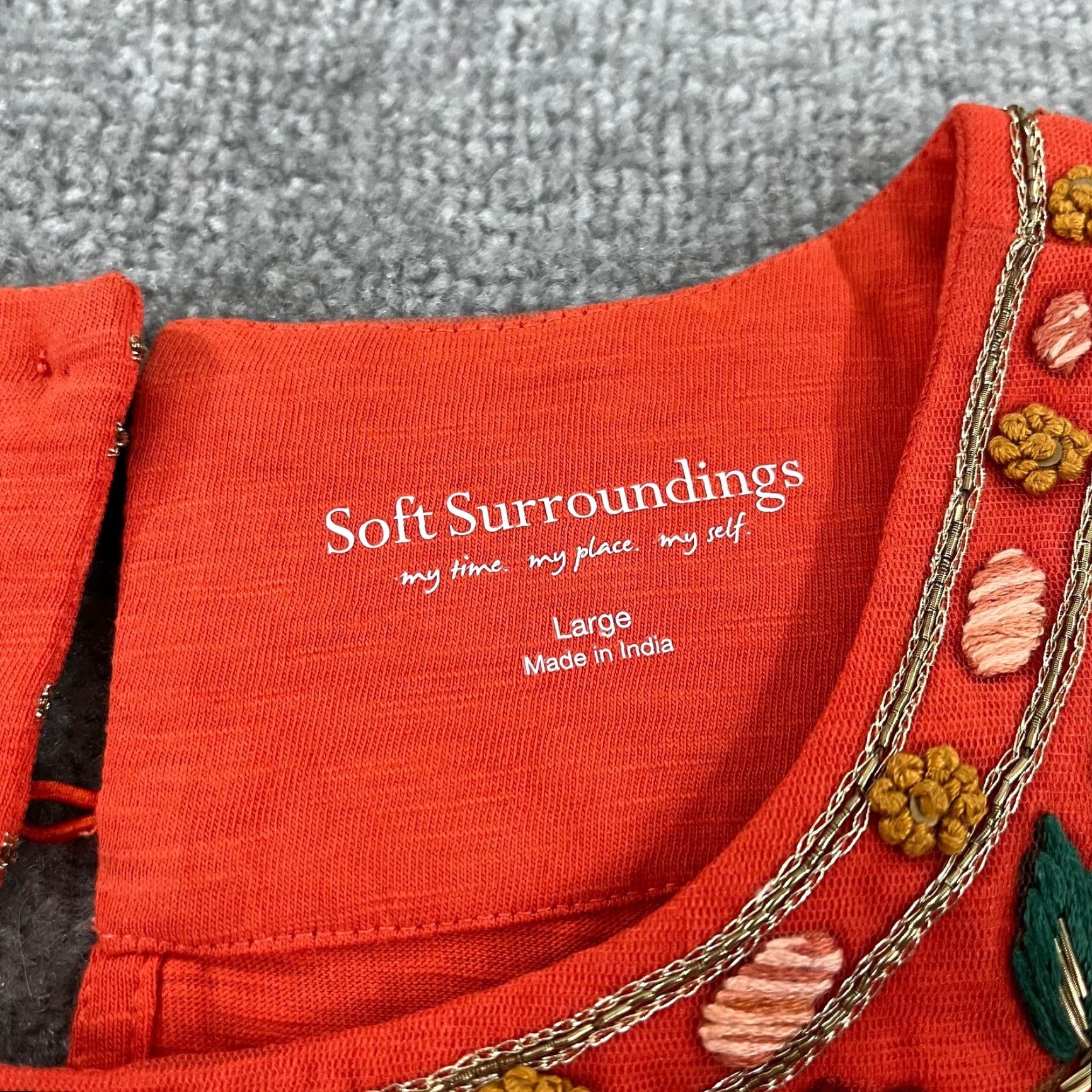 Soft Surroundings Soft Surroundings Dress Womens Large Orange Floral Embroidered Knee Length Cotton Zip Size L / US 10 / IT 46 - 5 Thumbnail