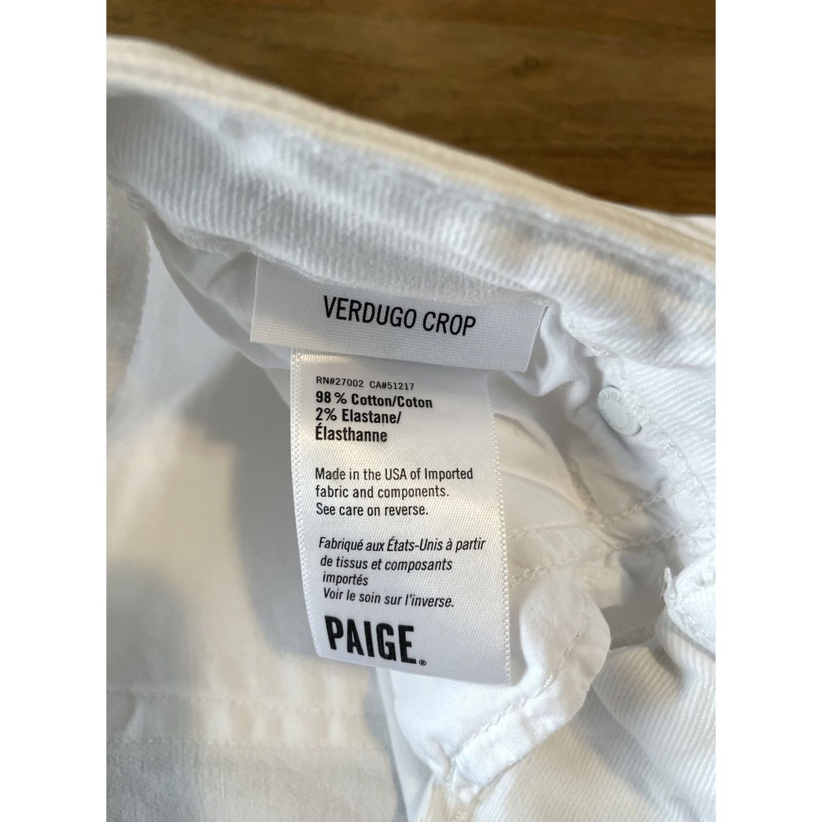 Paige Paige Verdugo Crop Jeans White Denim Slim 24 Womens USA Cropped Distressed Logo Button Zip Inseam 25 Size 42" / US 20 - 5 Thumbnail