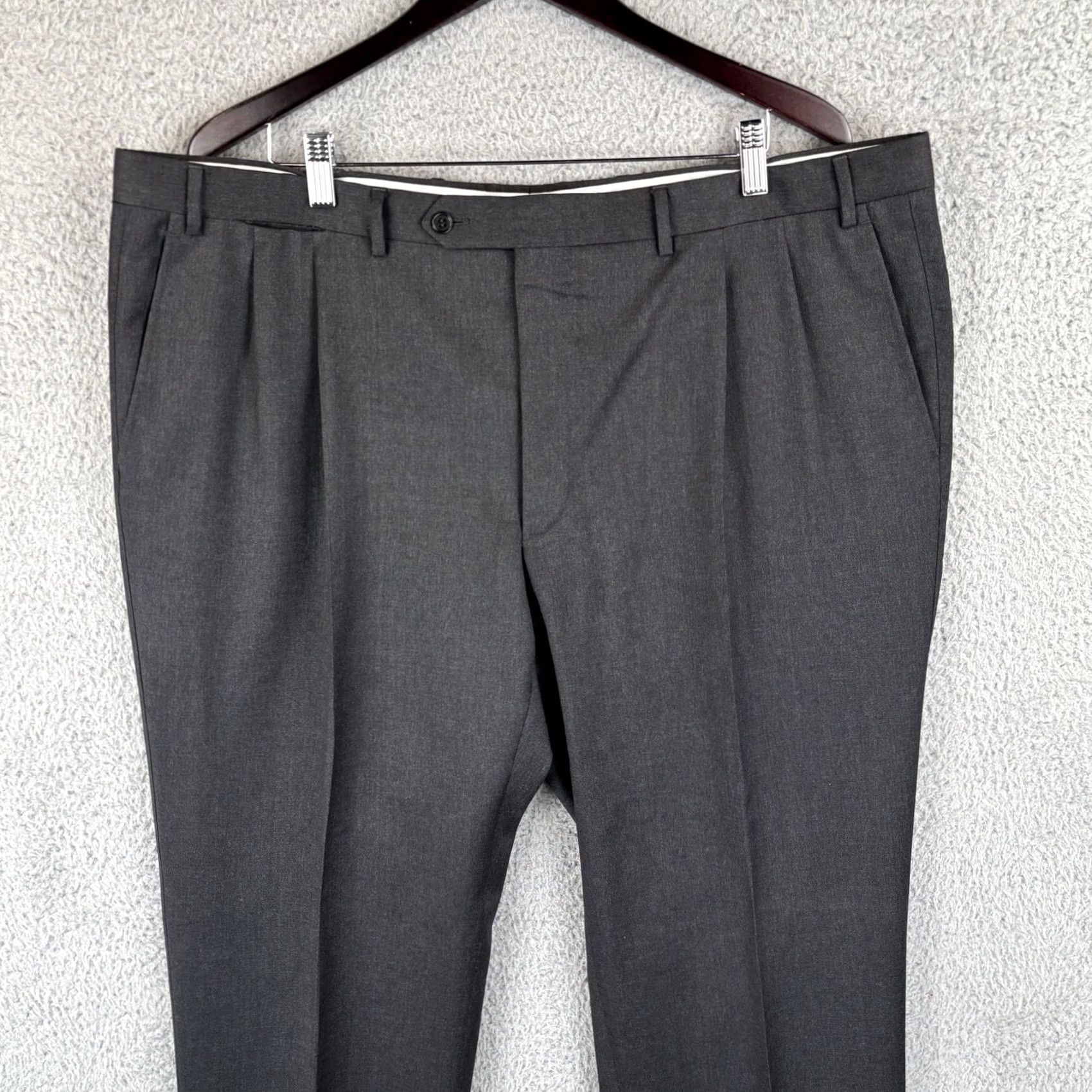 Canali Canali Dress Pants Mens 42x32 Charcoal Gray Pleated Front Cuffed Hem 100% Wool Dress Pants Mens 42 Gray Wool Classic Slim? Size US 42 / EU 58 - 2 Thumbnail