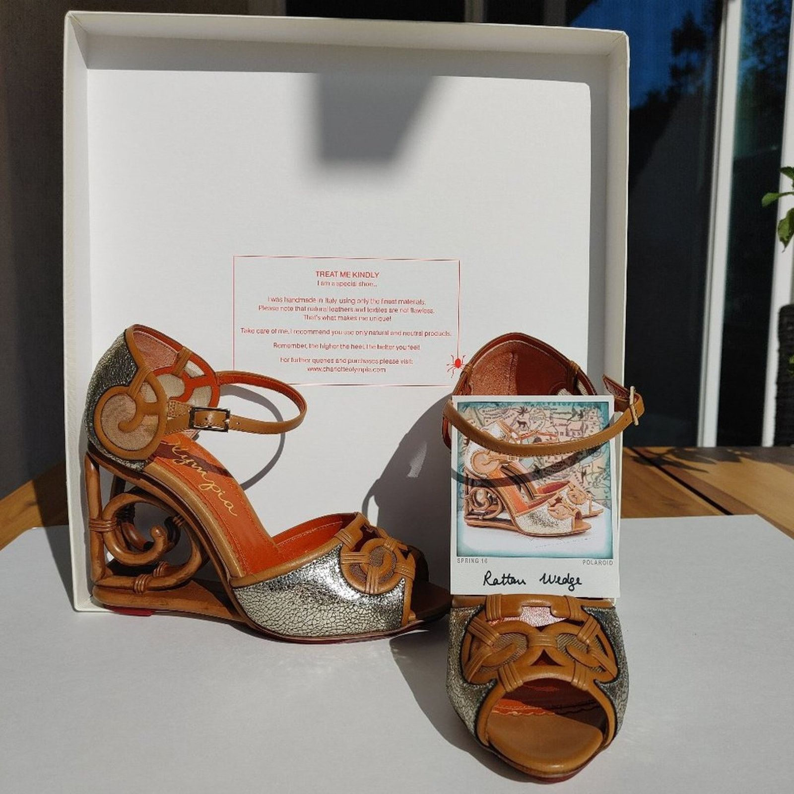 Charlotte Olympia NIB Charlotte Olympia Crackle Silver Leather RATTAN WEDGE 37 Size US 7 / IT 37 - 5 Thumbnail