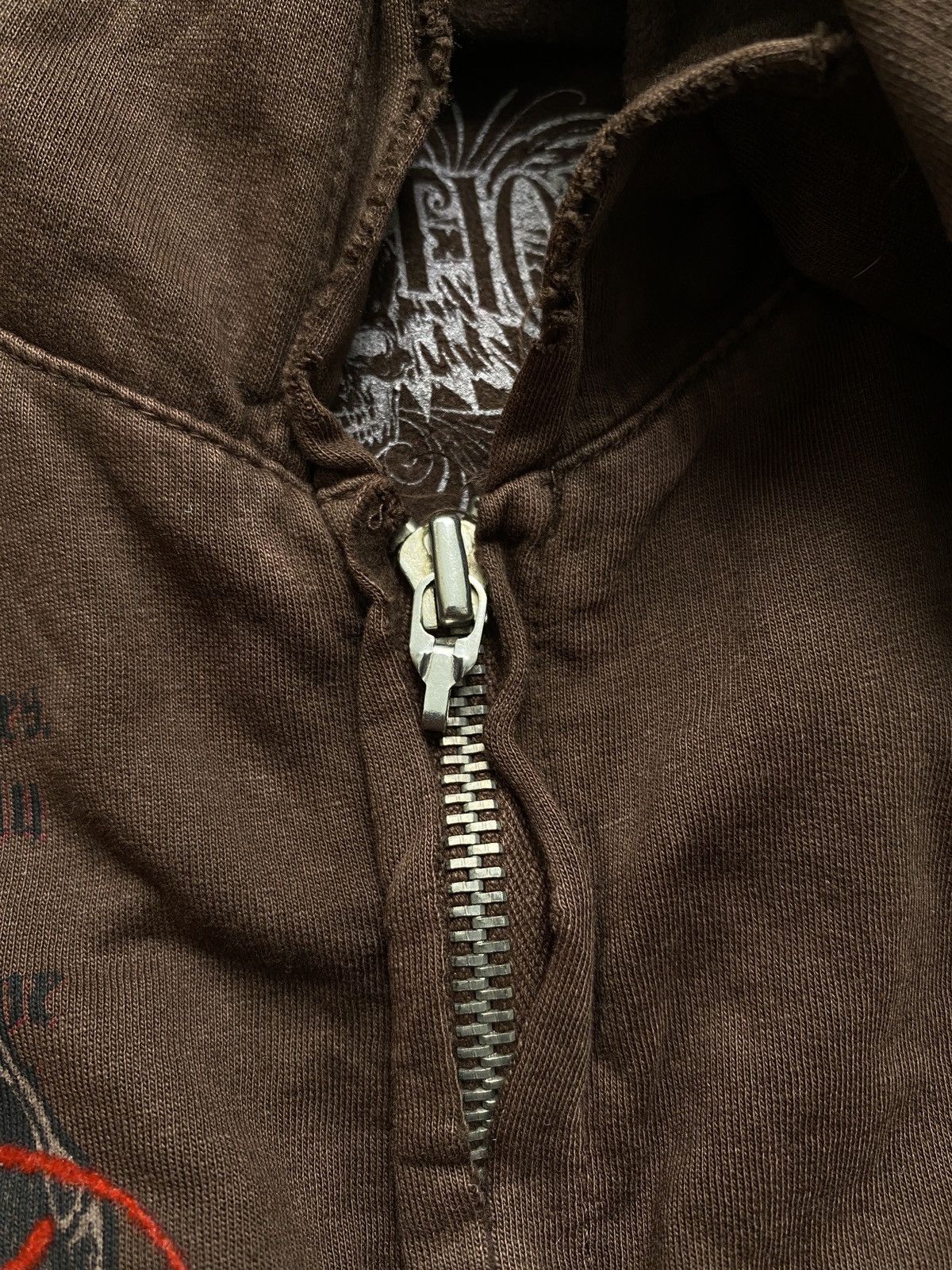 Affliction × Vintage Affliction very rare brown zip hoodie red velvet accents Size US L / EU 52-54 / 3 - 8 Thumbnail