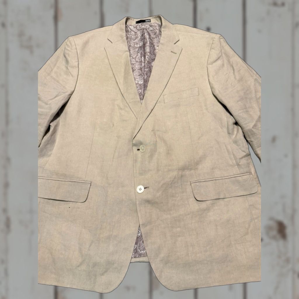 Ralph Lauren LAUREN Ralph Lauren Mens 48R Beige Blazer Linen Single-Breasted 2 Button Jacket Sport Coat Size 48R - 1 Thumbnail