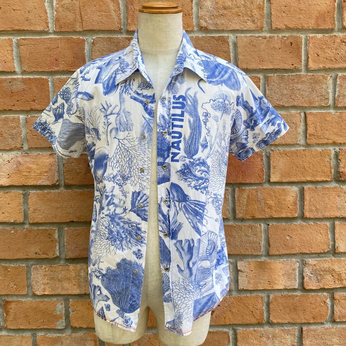 Japanese Brand KENVELO White Short Sleeve Shirt Blue Graphic Size US M / EU 48-50 / 2 - 18 Thumbnail