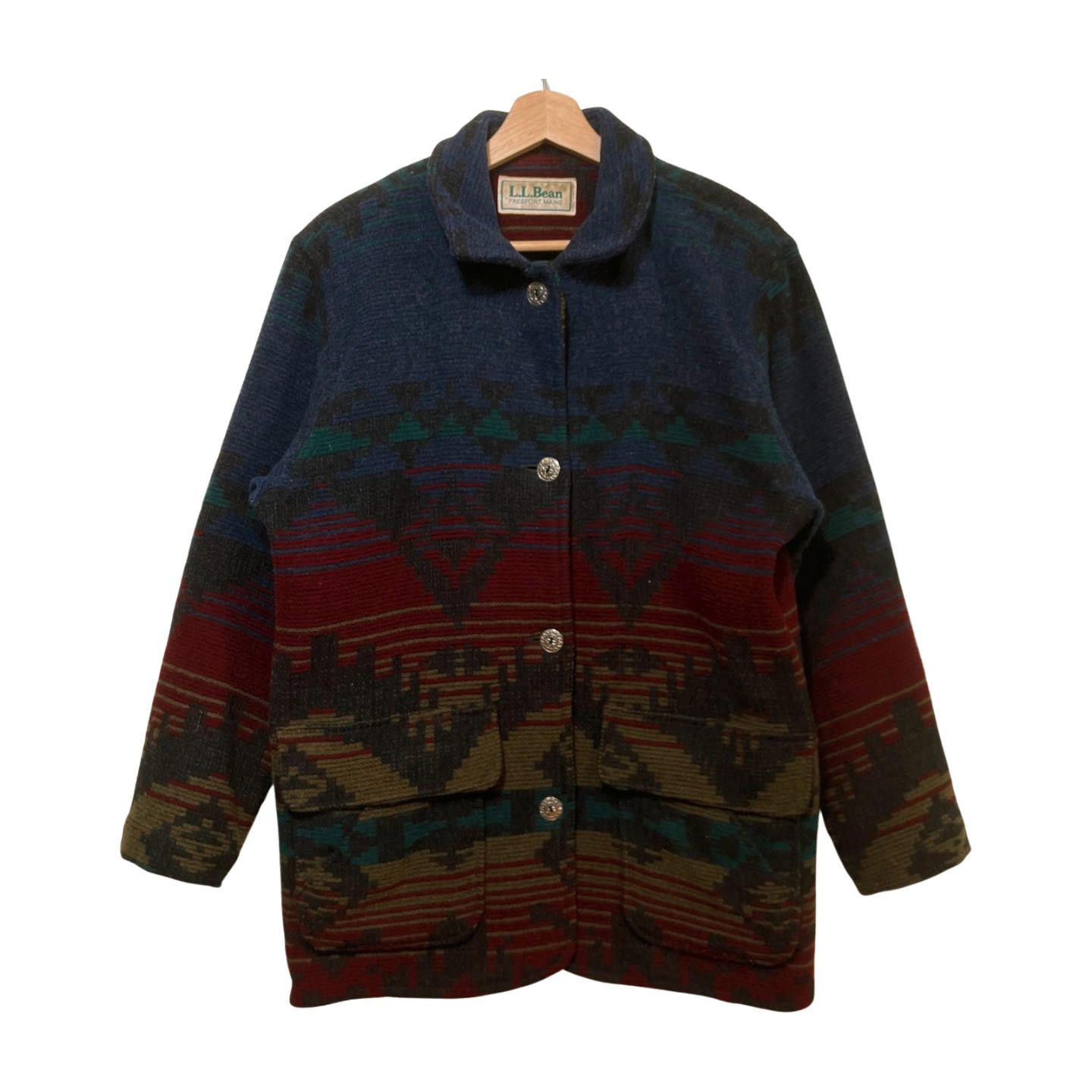 L.L. Bean × Vintage Vintage 90s L.L.Bean Aztec Print Heavy Wool Jacket Size 46/L Size L / US 10 / IT 46 - 2 Thumbnail