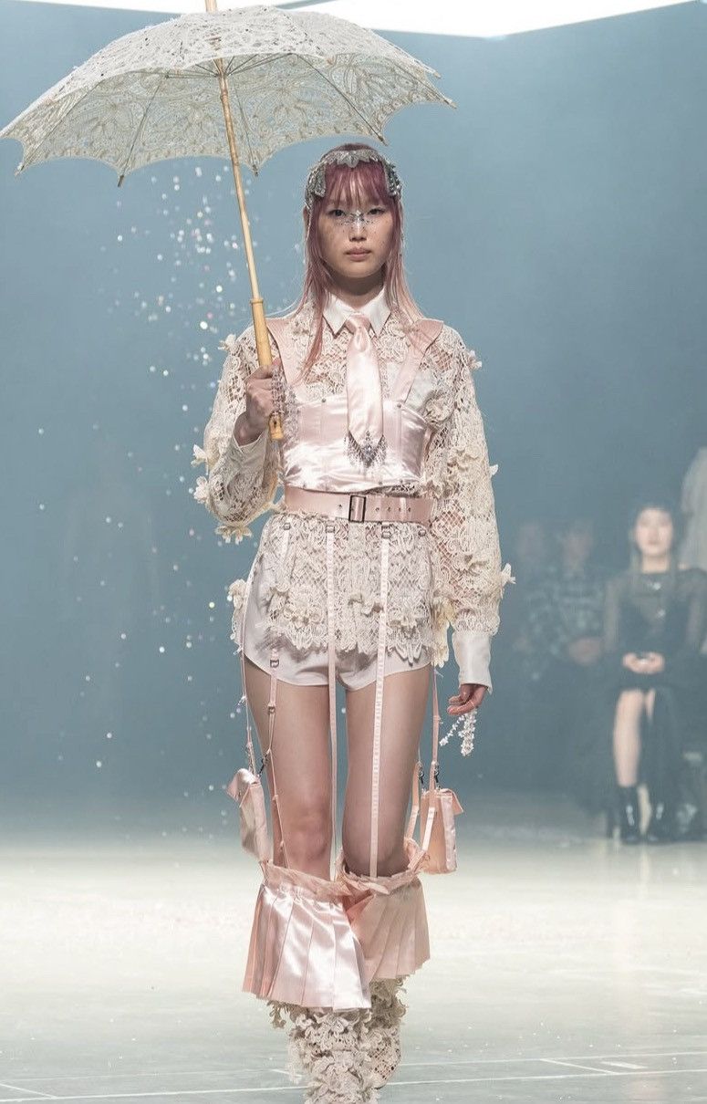 Tanaka Daisuke pink satin shoulder stitch corset