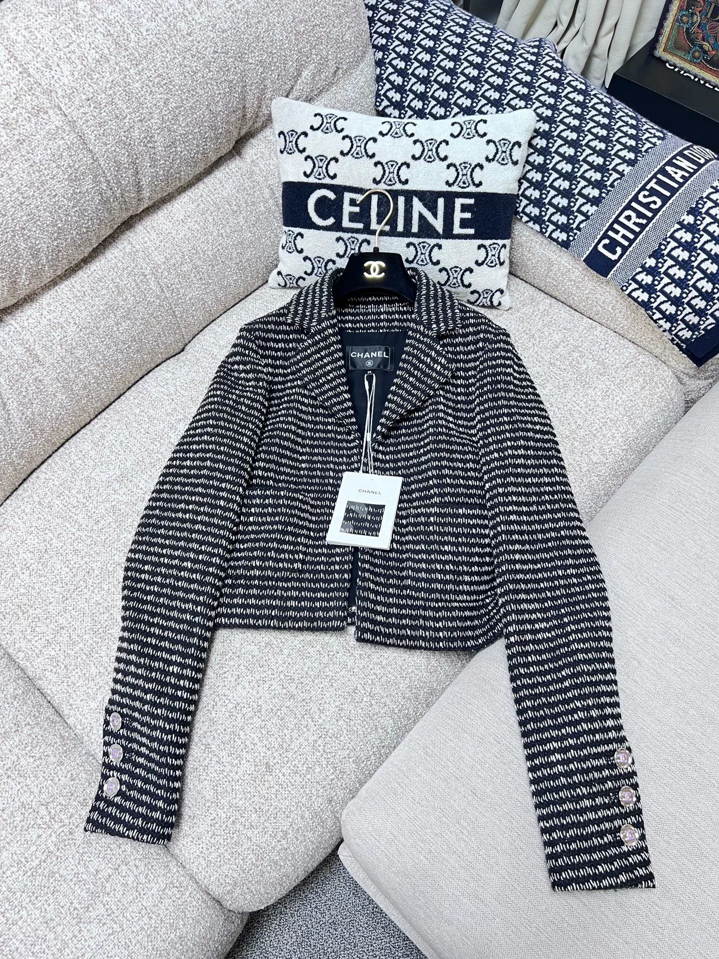 Chanel Chanel 23A Black White Tweed Lapel Jacket Size S / US 4 / IT 40 - 1 Thumbnail
