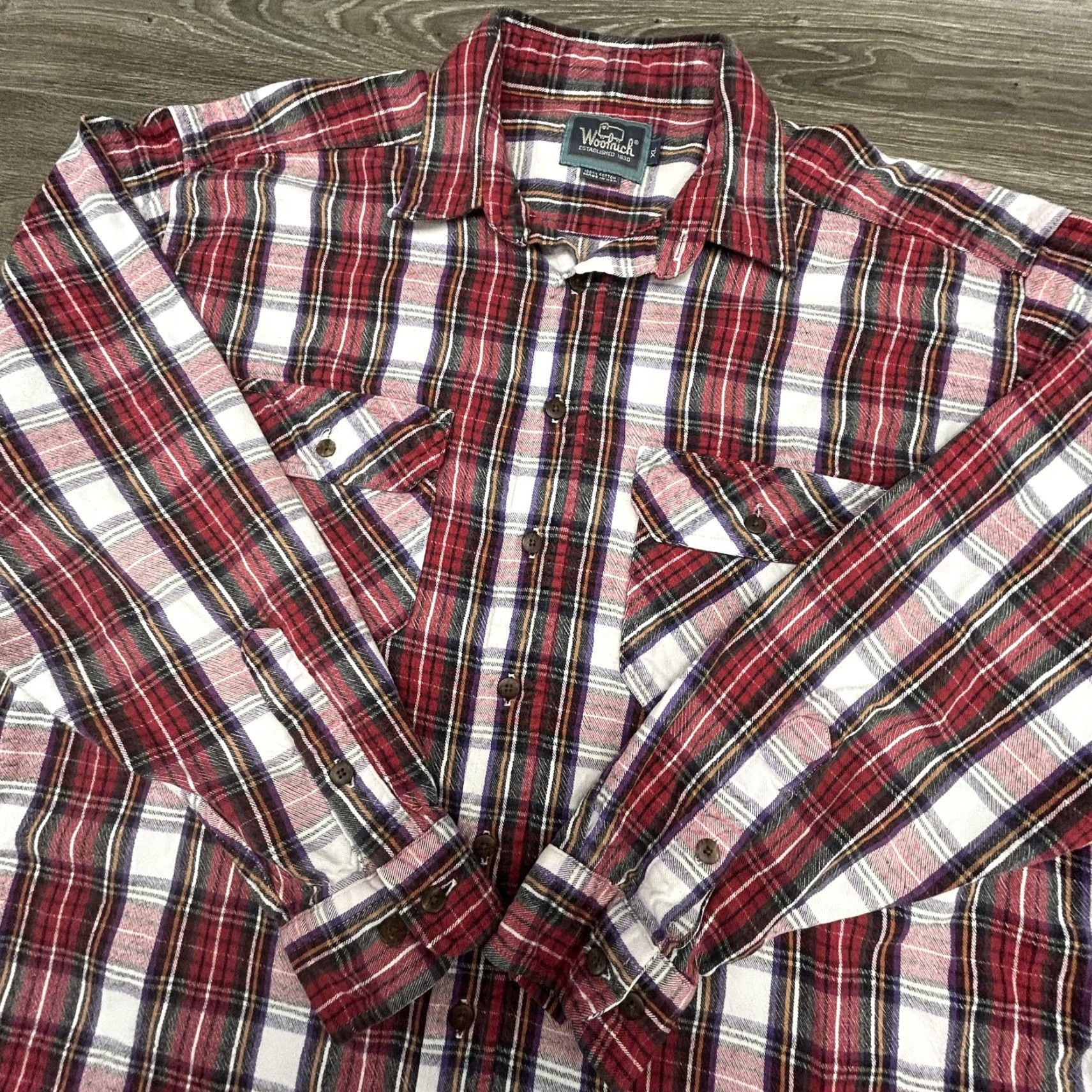 Vintage VINTAGE Woolrich Shirt Mens XL Red Plaid Flannel Button-Up Pockets Made in USA Size US XL / EU 56 / 4 - 2 Thumbnail
