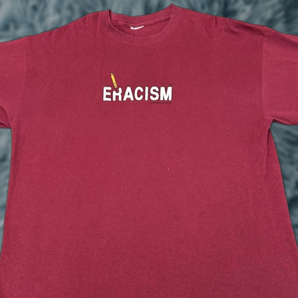 Vintage VINTAGE 90s Eracism Anti Racism World Peace Puff Print VTG 1993 Shirt Size XL Maroon Mens T-Shirt Short Sleeve Size US XL / EU 56 / 4 - 1 Thumbnail