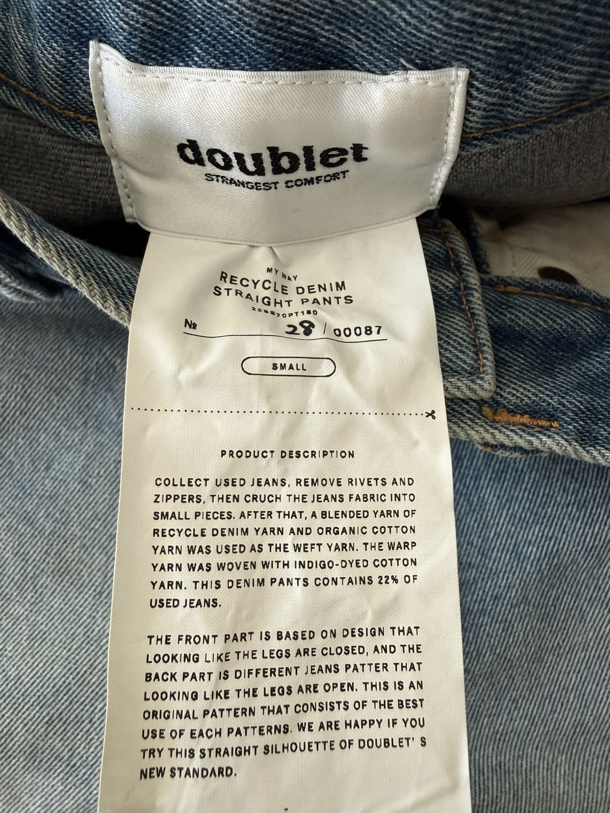 Doublet 22SS My Way Recycle Denim Straight Pants Small Size US 29 - 3 Thumbnail