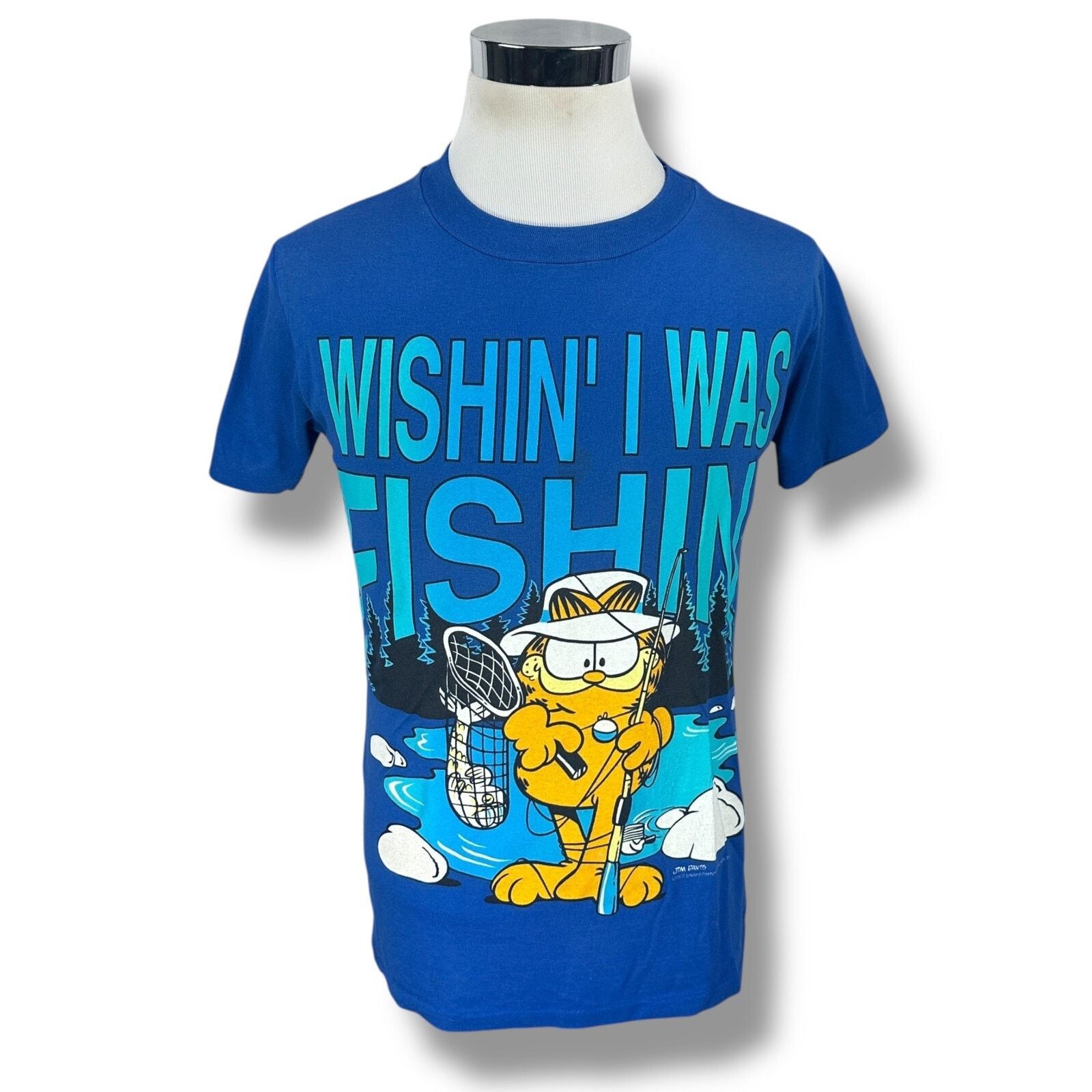 Other Vintage Garfield Wishin' I Was Fishing T-Shirt Men’s M Blue Size US M / EU 48-50 / 2 - 1 Thumbnail