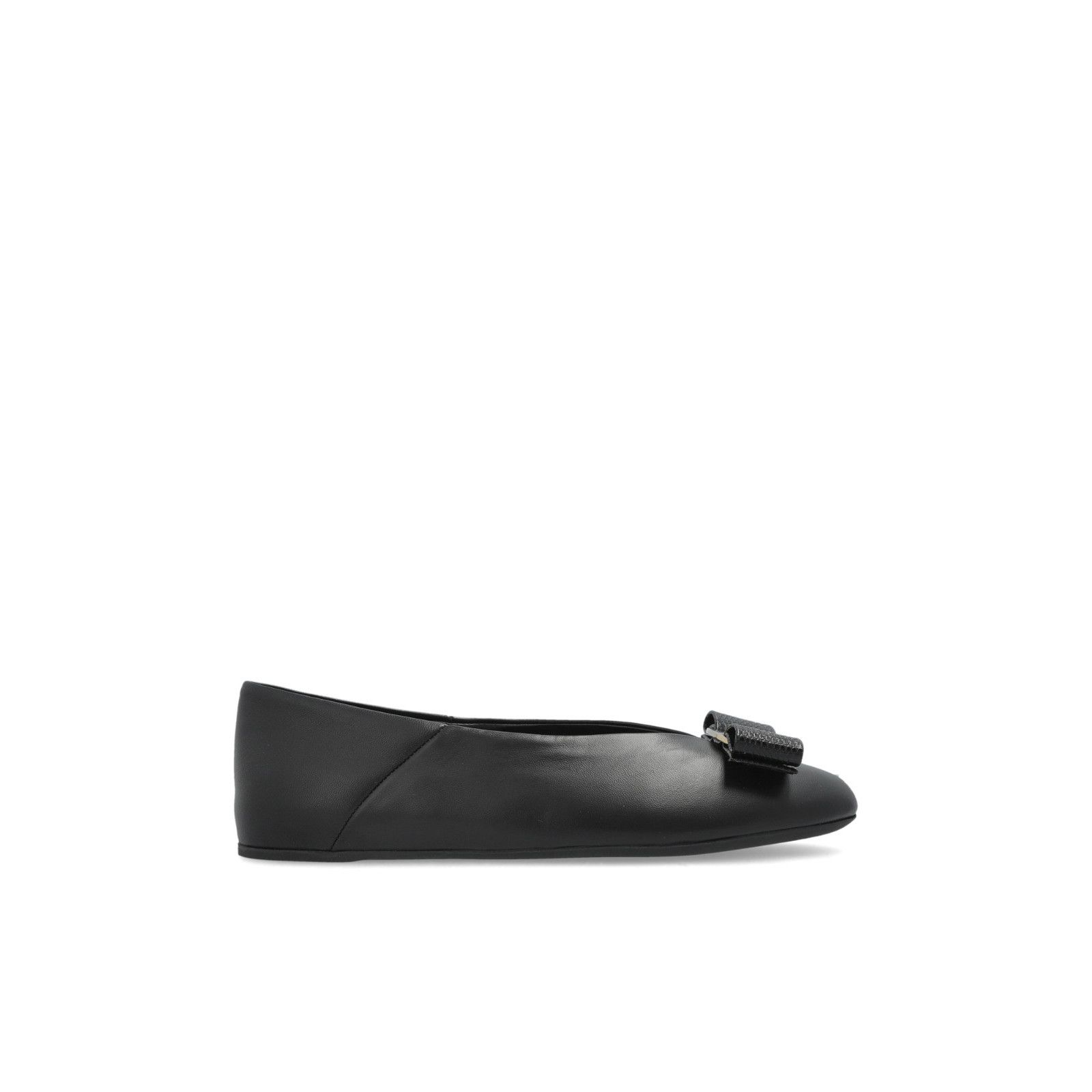 FERRAGAMO Vanna Black Leather Ballerina Flats New & Authenti
