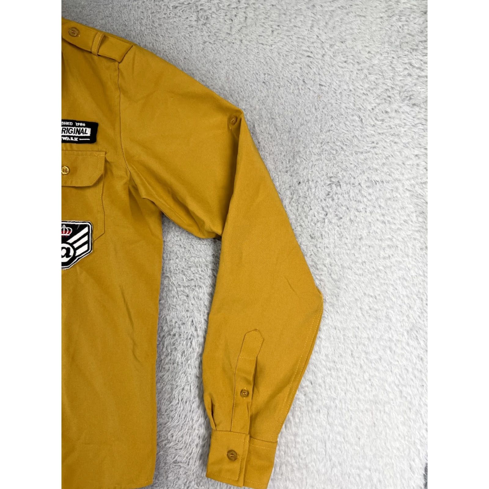 Airwalk AIRWALK Button-Up Shirt Army Yellow Adult Small Long Sleeve Patches Yellow Polyester Blend Solid Button Up Mens Regulated/All Seasons/NBR Size US S / EU 44-46 / 1 - 5 Thumbnail