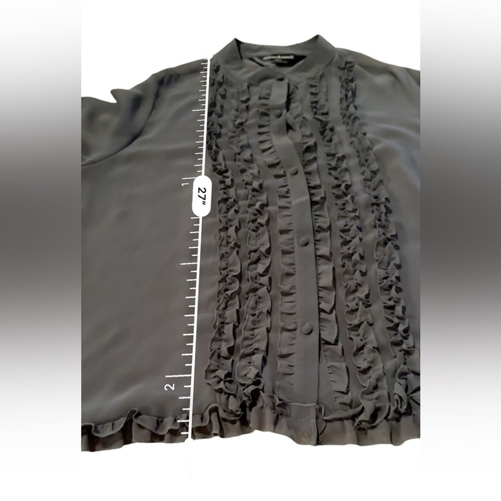 Norma Kamali Norma Kamali Poet Sheer Gray Ruffle Button-Front Top Size XXL / US 16-18 / IT 52-54 - 13 Thumbnail