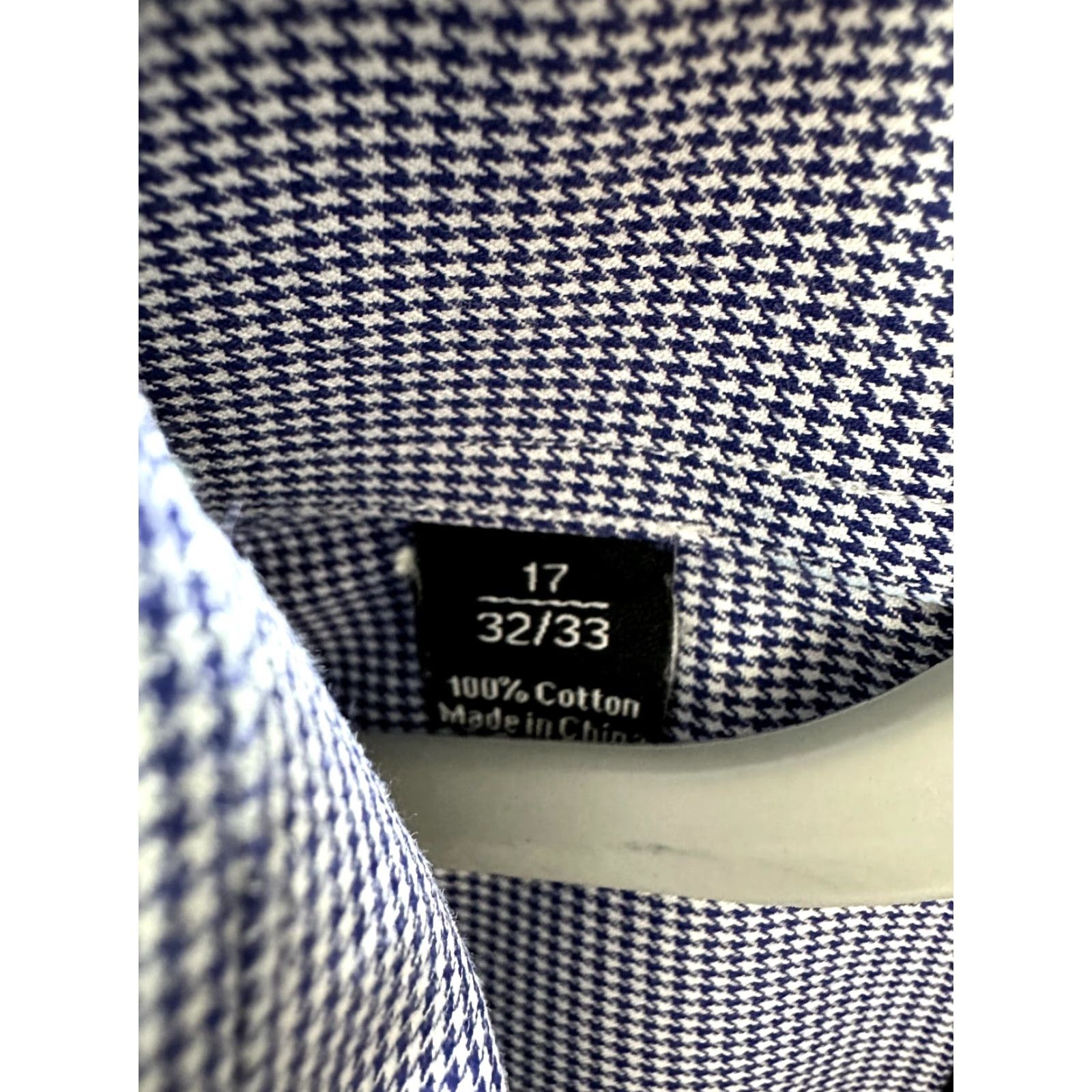 David Donahue David Donahue Dress Shirt Long Sleeve Button Up Cotton Blue Houndstooth 17 Mens Size 46R - 7 Thumbnail