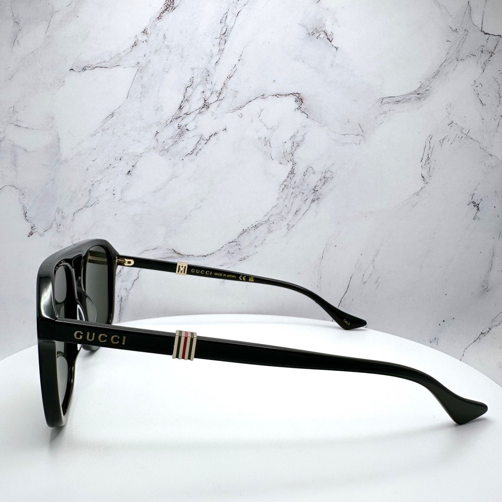 Gucci New GUCCI Sunglasses Black Aviator Pilot Gold Logo Metal Size ONE SIZE - 9 Thumbnail