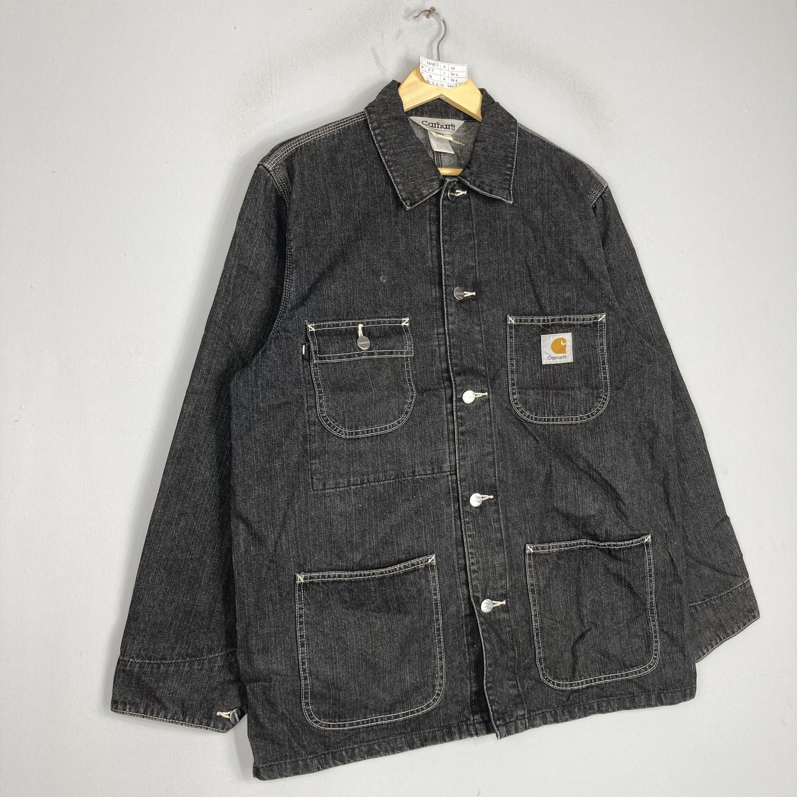 Carhartt Vintage CARHART Black Denim Chore Jacket Button Up Size US L / EU 52-54 / 3 - 3 Thumbnail