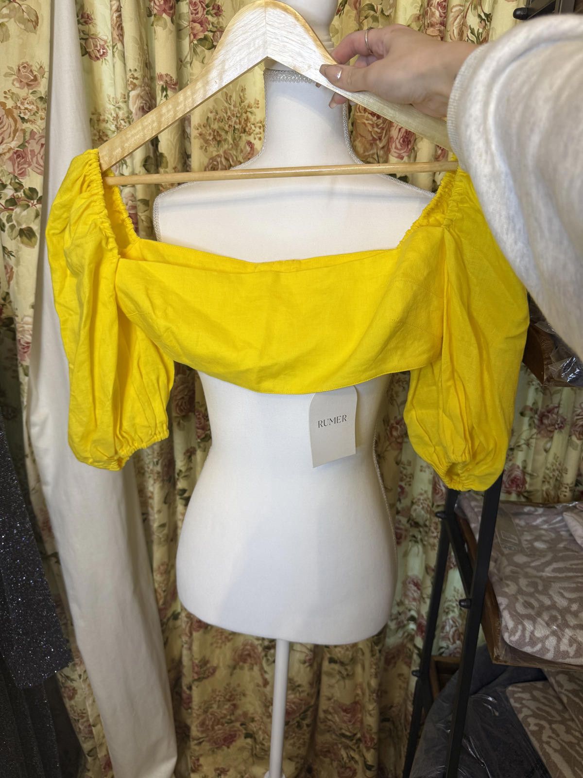 Other Rumer Delphine Linen Crop Yellow Small Gingham Puff Sleeve Size S / US 4 / IT 40 - 1 Thumbnail