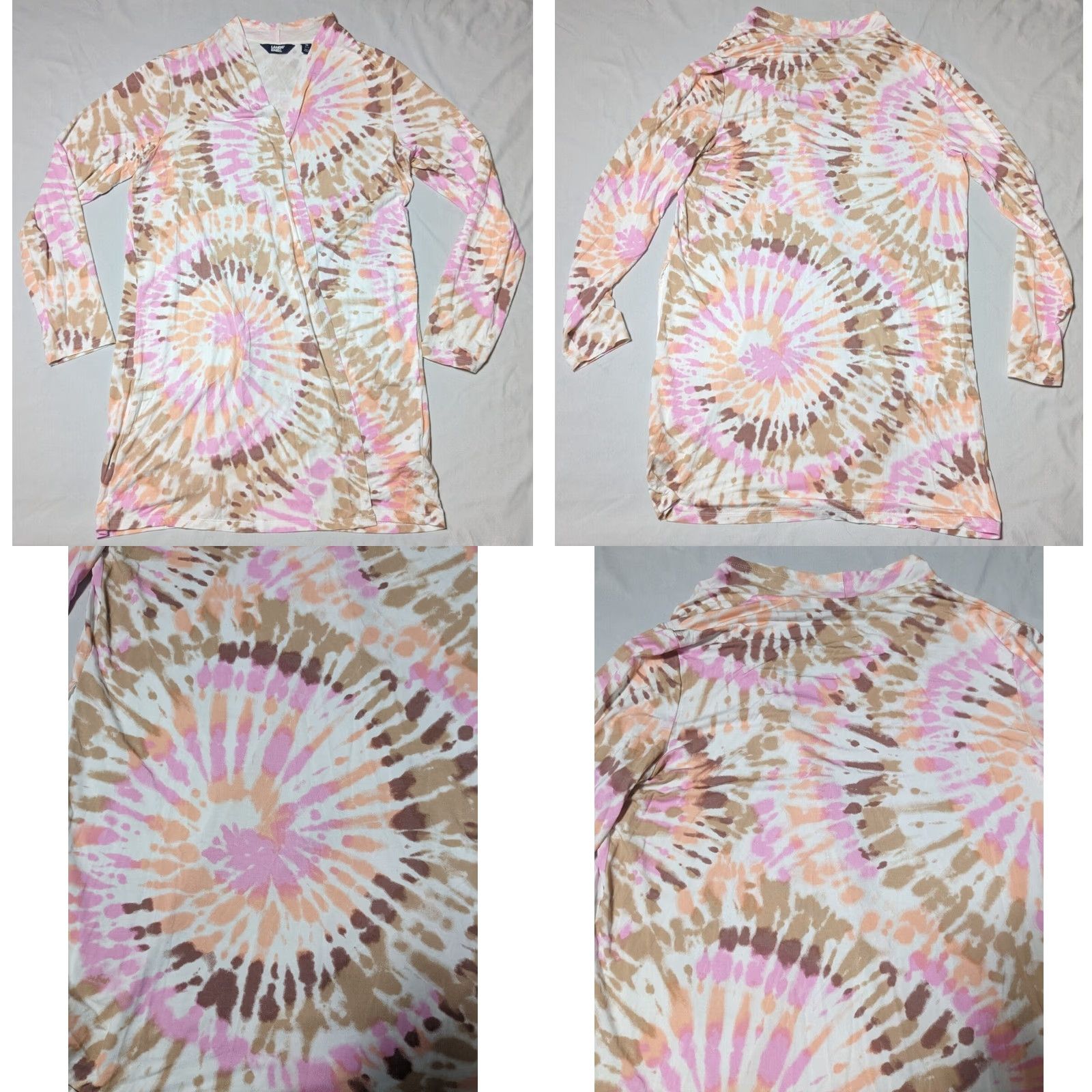Lands' End Lands' End Cardigan Women Medium Rayon Spandex Open Front Tie Dye Brown Long Sleeve Regular Fit M Adult Womens (10-12) Size M / US 6-8 / IT 42-44 - 10 Thumbnail