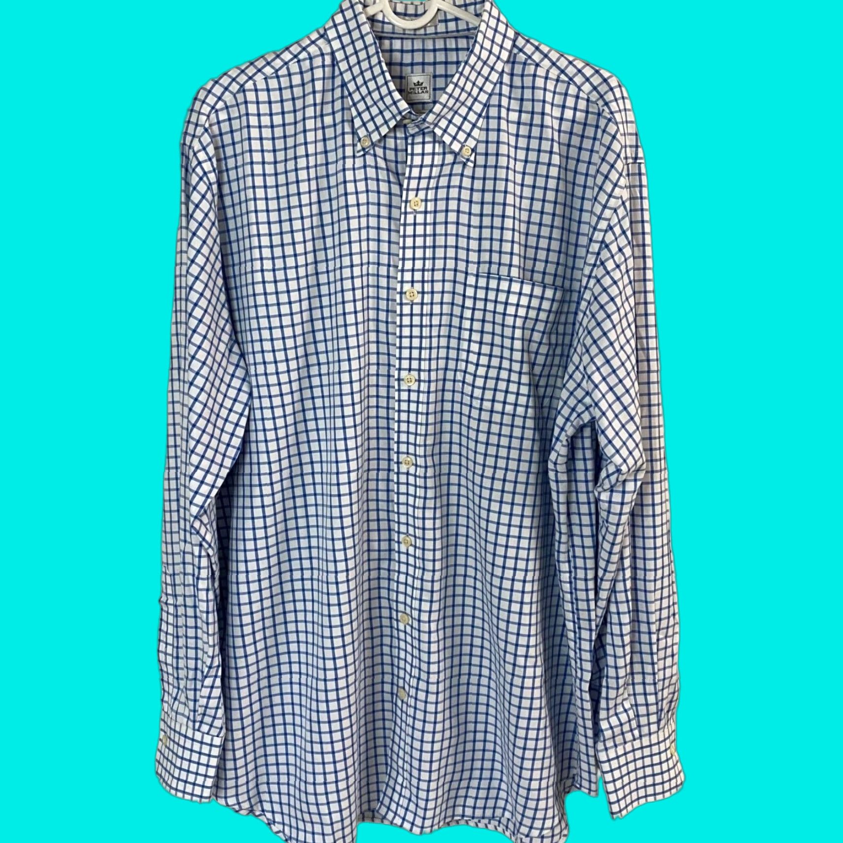 Peter Millar VINTAGE Peter Millar Nanoluxe Button-Down Shirt Mens Large Blue Check Long Sleeve Cotton Size US L / EU 52-54 / 3 - 1 Thumbnail