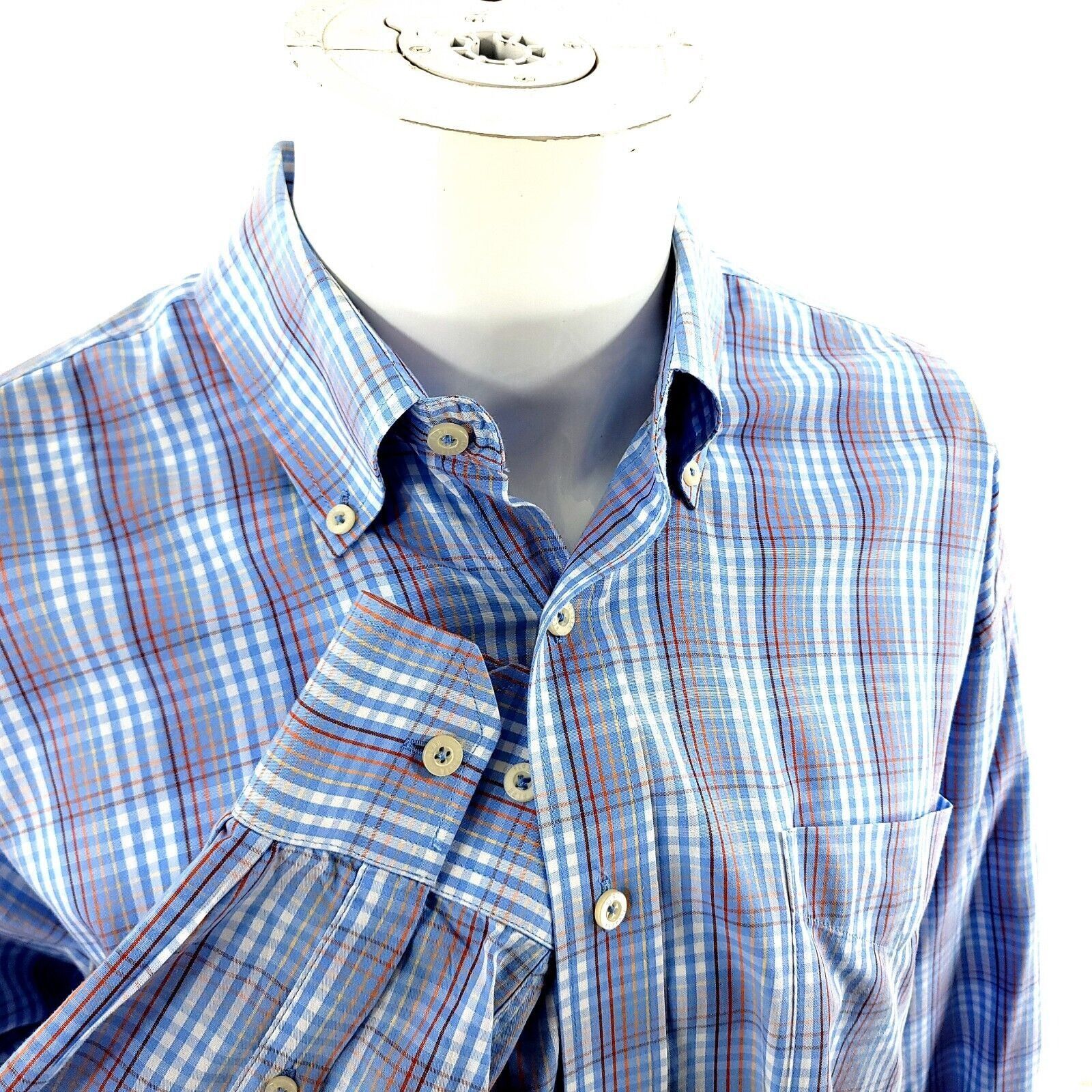 Alan Flusser Alan Flusser Large Blue Multi Colored Plaid Cotton Front Poc Size US L / EU 52-54 / 3 - 2 Thumbnail