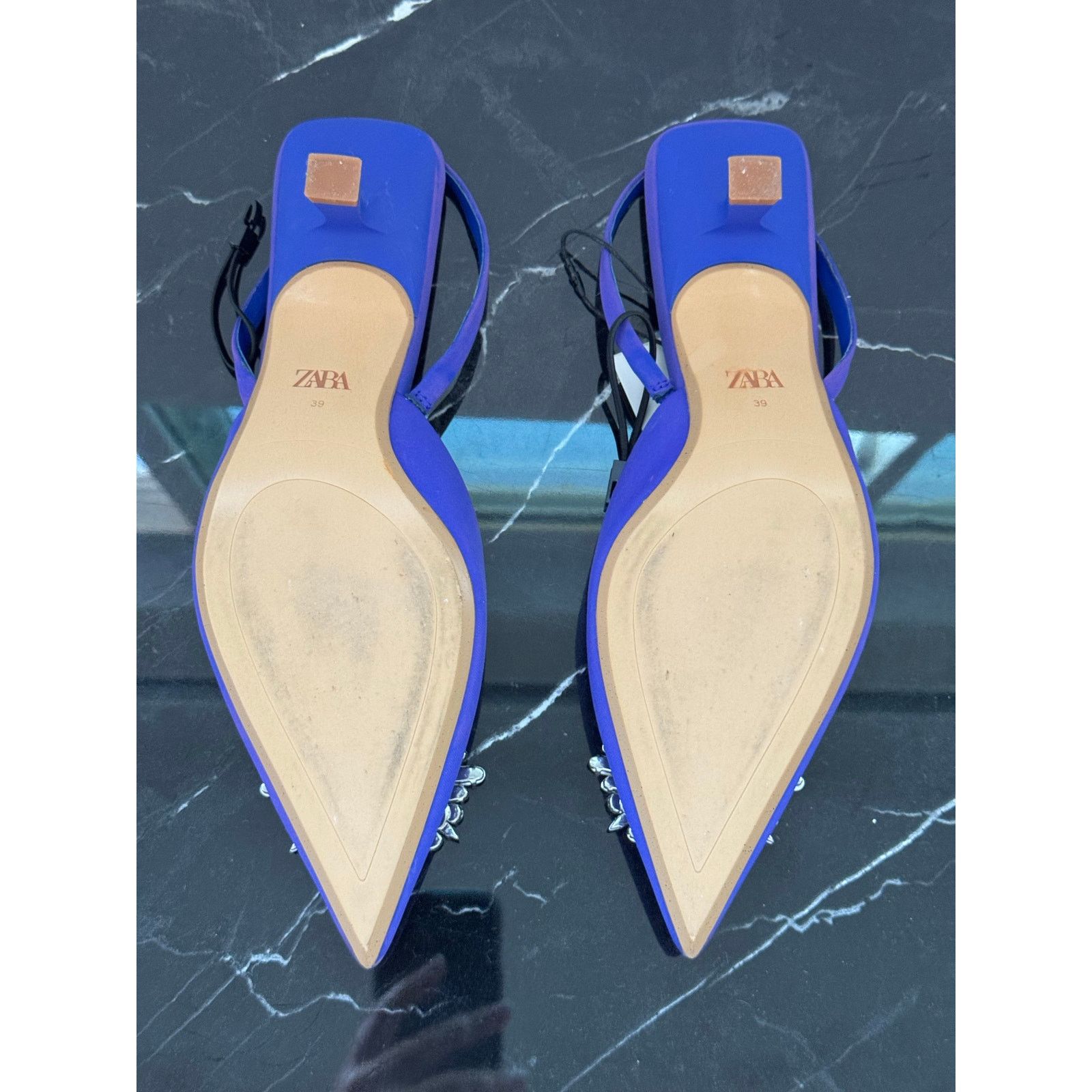 Zara ZARA Royal Blue Pointed Toe Slingback Kitten Heels Size US 9 / IT 39 - 10 Thumbnail