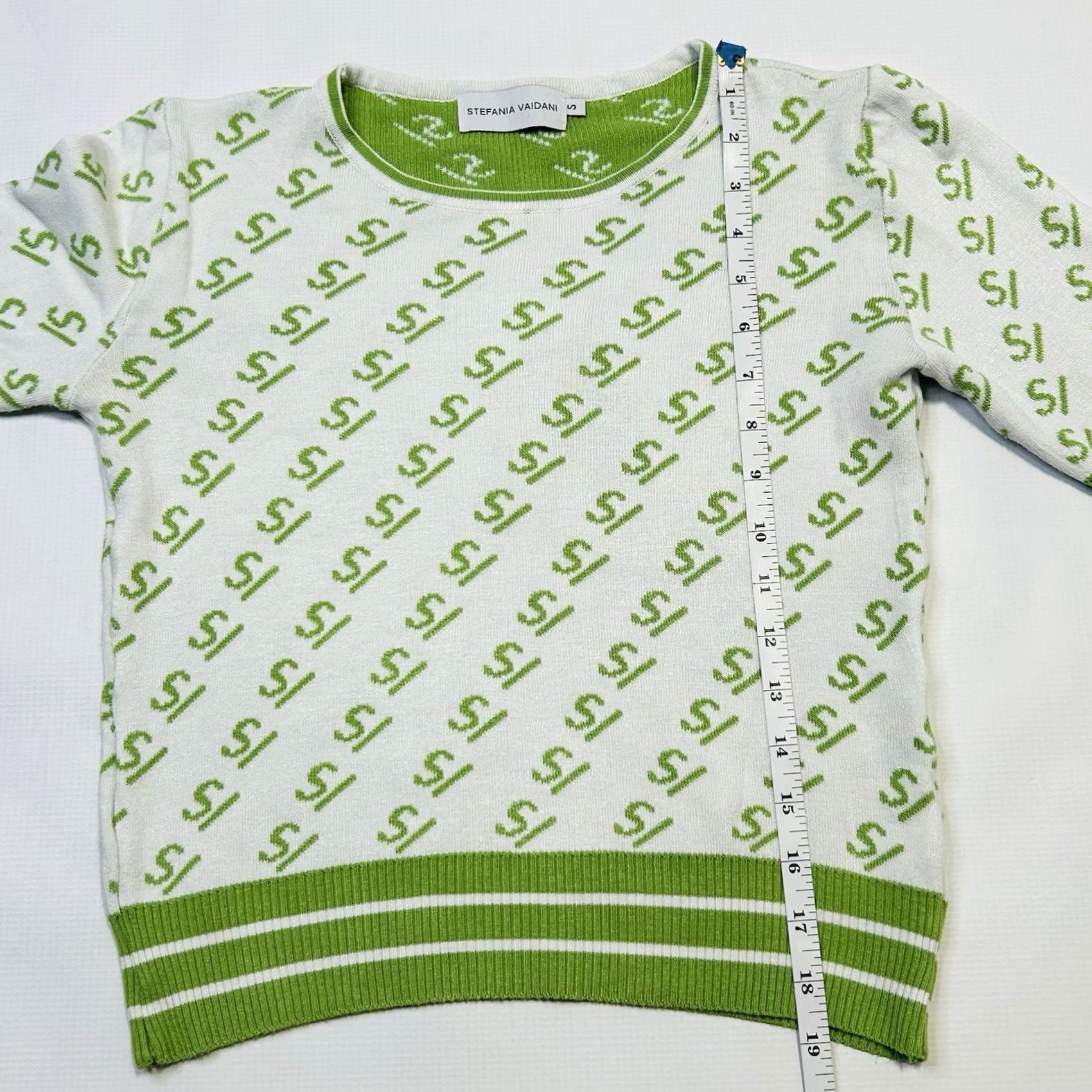 Vintage Stefania Vaidani Knit Sweater Women’s S All Over Print Logo Monogram Green Size S / US 4 / IT 40 - 7 Thumbnail