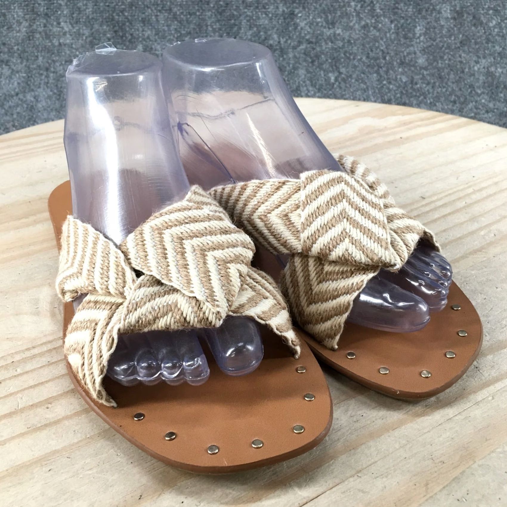 Vintage Universal Thread Sandals Womens 6.5 Louise Chevron Open Toe Slide Beige Size US 7 / IT 37 - 3 Thumbnail