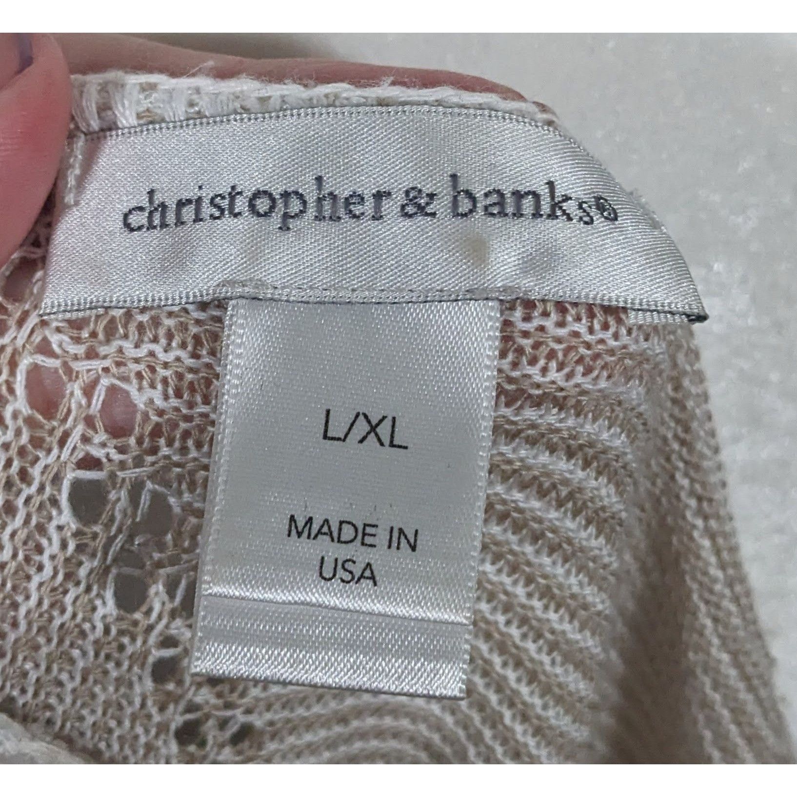 Other Christopher & Banks Preppy Cream ZigZag Knit Poncho Size L / US 10 / IT 46 - 8 Thumbnail