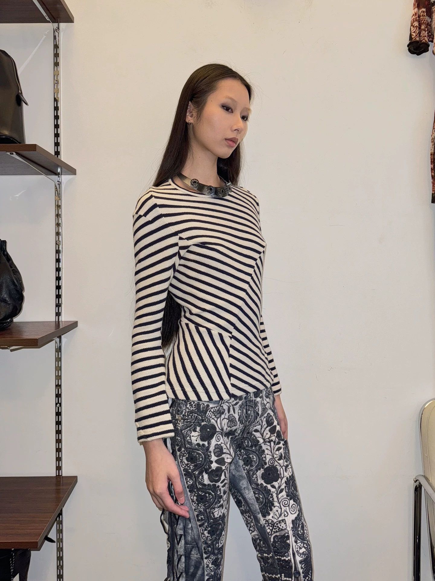Junya Watanabe Junya Watanabe Stretch Stripe Asym Neck LS WT Top S Size S / US 4 / IT 40 - 2 Thumbnail