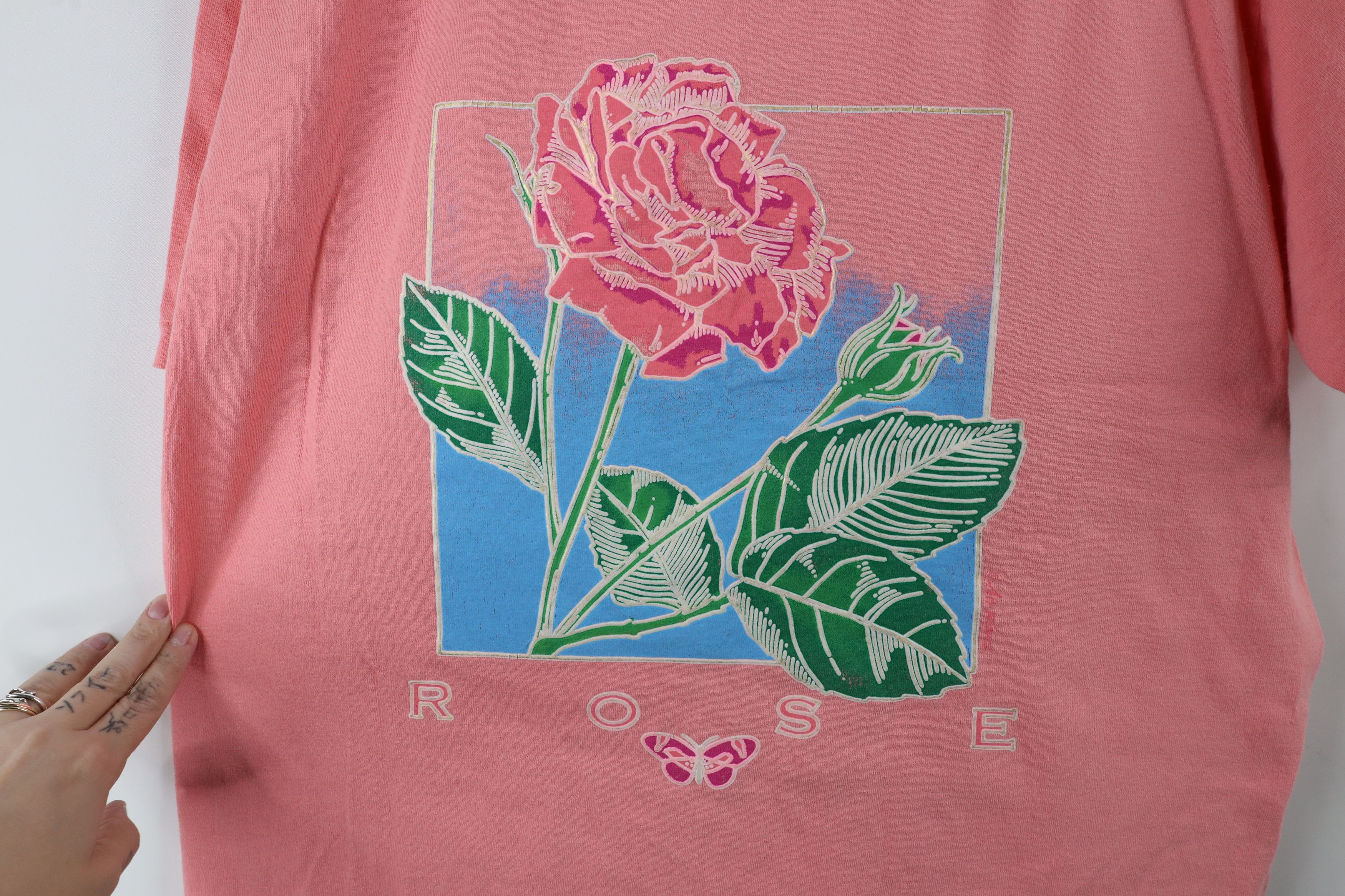 Vintage Vintage 90s Streetwear Spell Rose Flower T-Shirt Pink USA Size L / US 10 / IT 46 - 4 Thumbnail